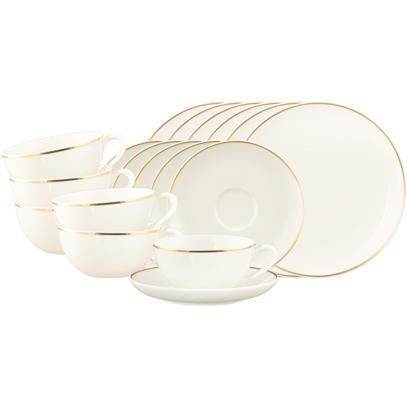 Seltmann Weiden Geschirr-Set "Tee-Set Savona Goldlinie 18er Set creme" Spülmaschinenfest, Mikrowellensicher, Ofenfest