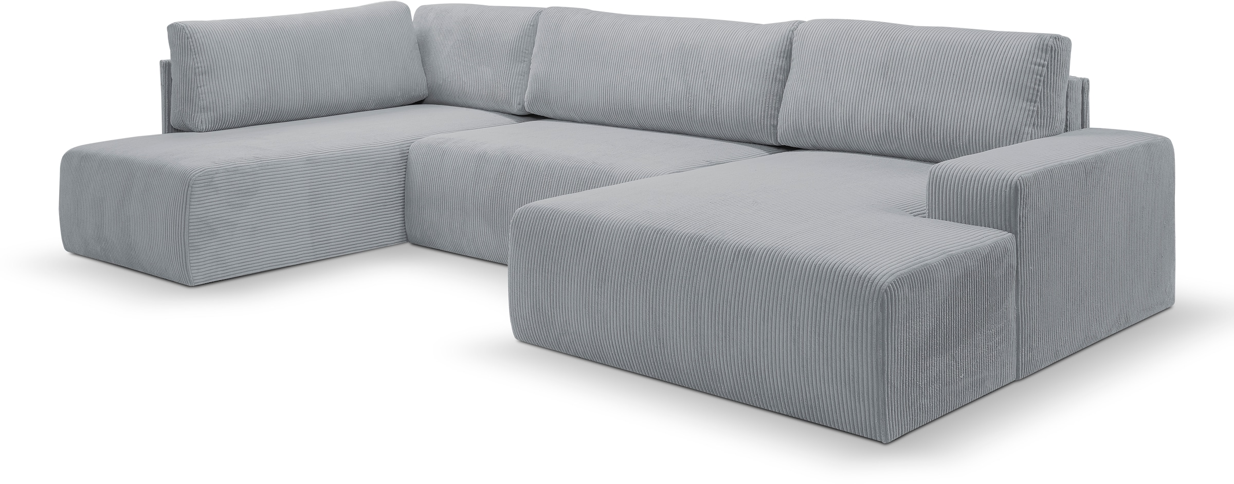 WERK2 Wohnlandschaft »Rotterdam-U, U-Form, in kuschelweichem Cord oder Breitcord«, Design Sofa mit Schlaffunktion & Bettkasten, Cord, Grau