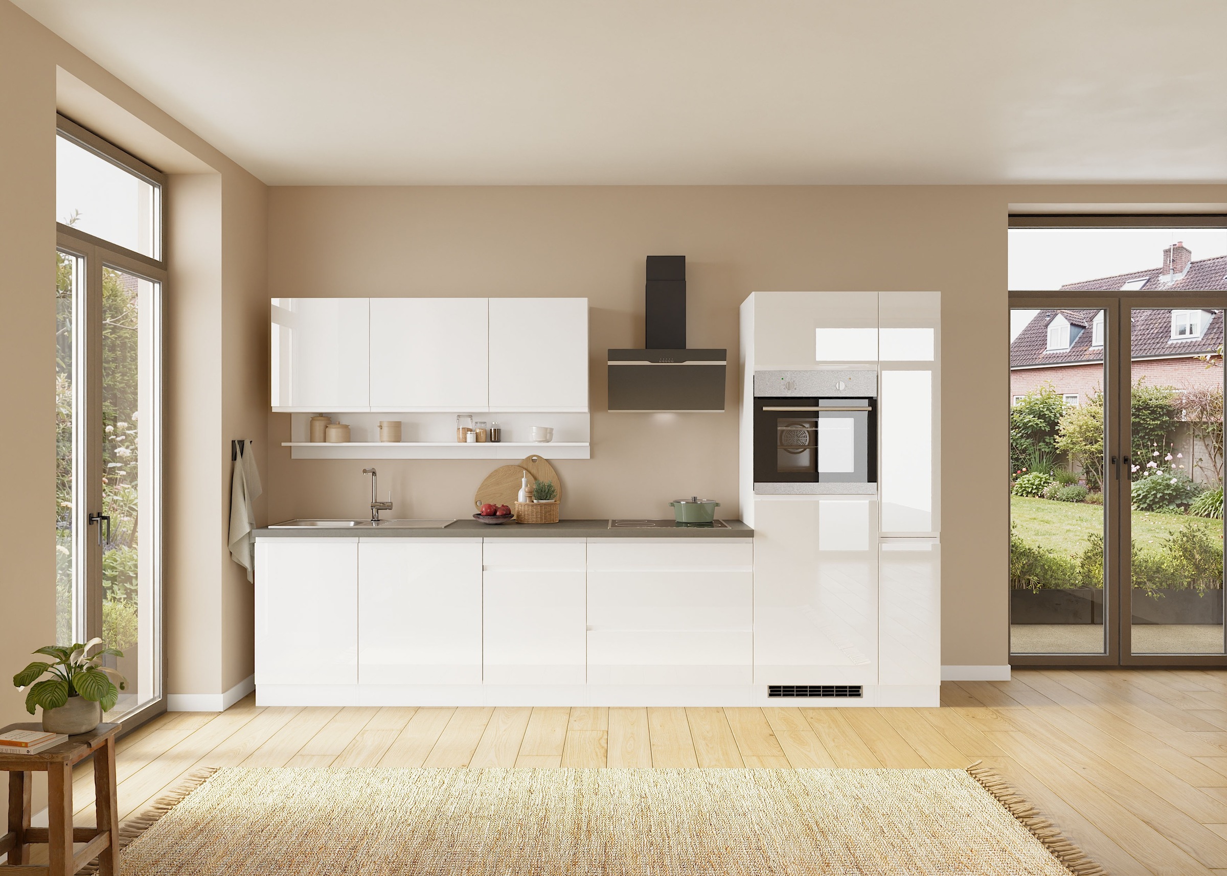 KOCHSTATION Küchenzeile »KS-Virginia,neu in verbesserter Ausführung« Arbeitsplatte 38 mm stark, Stauraum, Softclose,  Breite 330 cm, Soft-Close, ohne E-Geräte