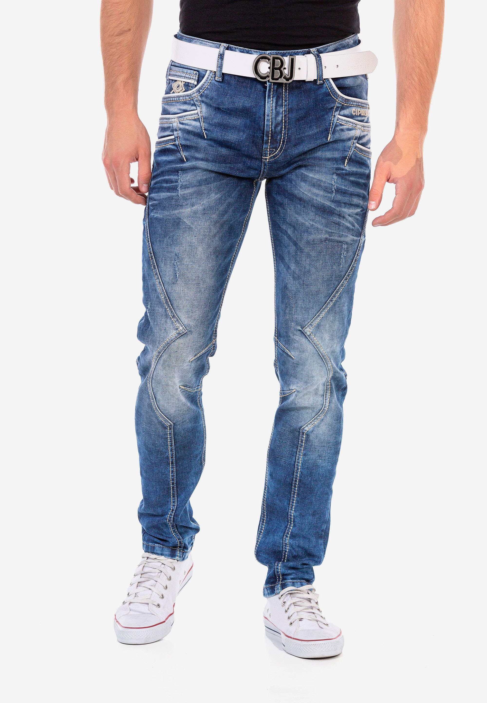 Straight-Jeans, mit trendigen Ziernähten