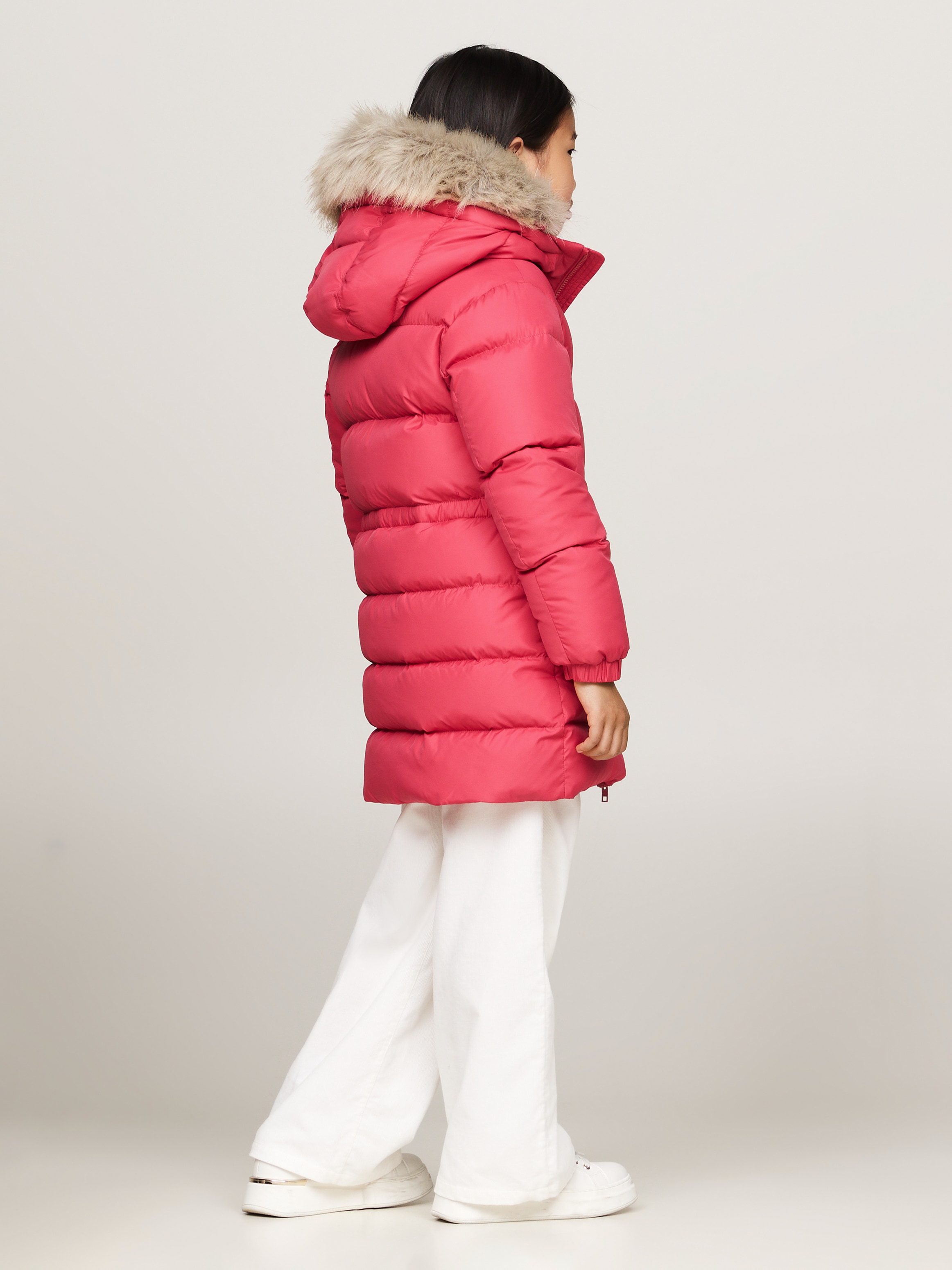 Tommy Hilfiger Steppjacke »LONG WAISTED DOWN JACKET«, mit Kapuze, mit Fellimitat