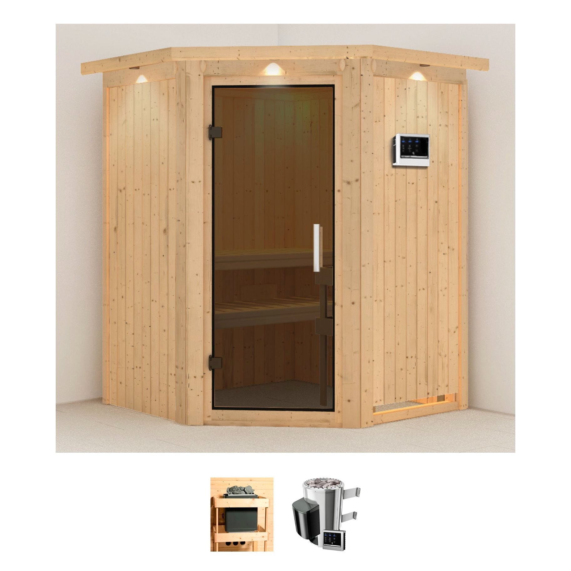 Karibu Sauna "Nanna" Set, Ofen 3,6 kW externe Strg.easy