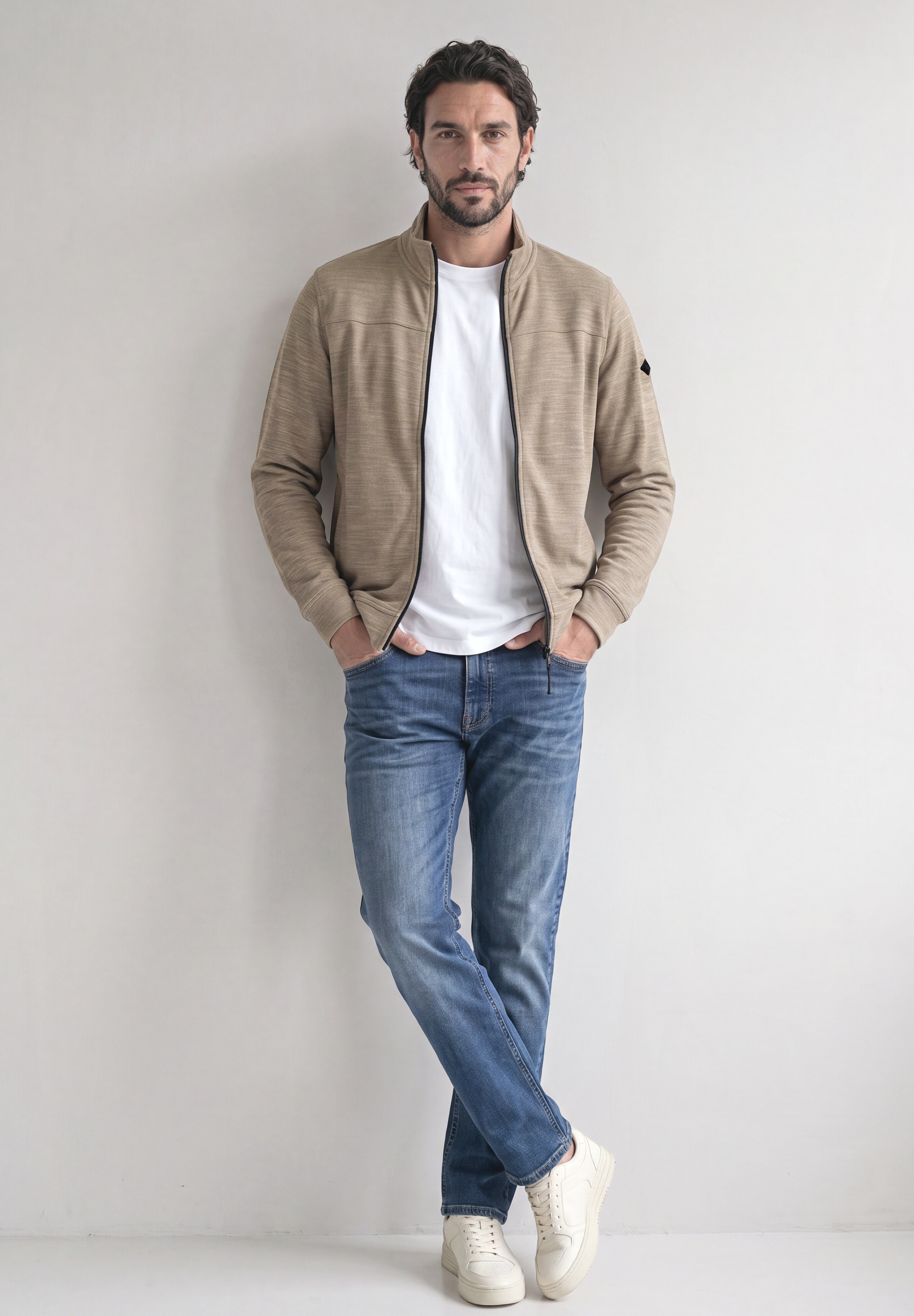 STREET ONE MEN Langarmshirt mit Stehkragen