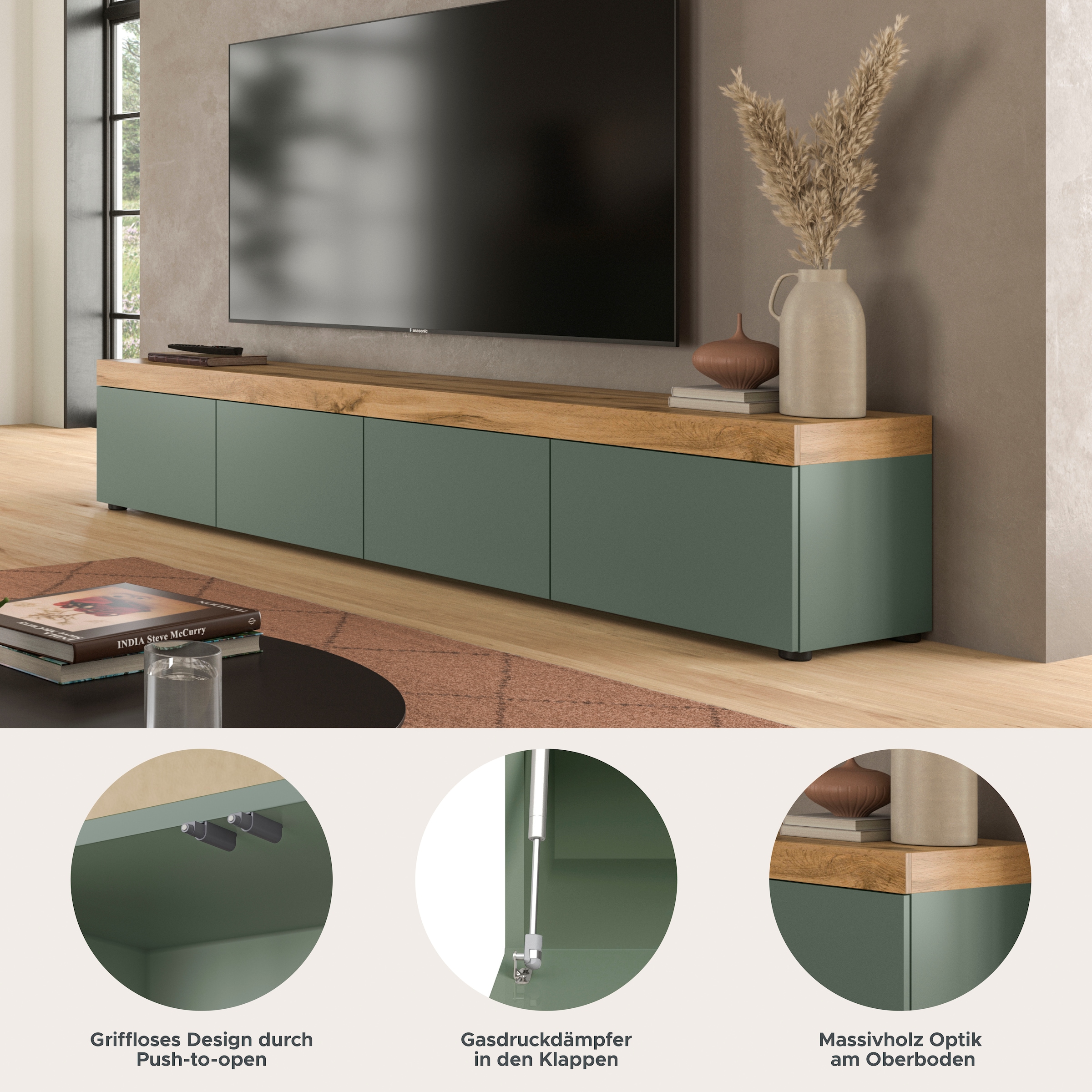 OTTO home Lowboard »MAMBO, TOPSELLER!, Breite 200cm, 4 Klappen, stehend oder hängend« 2 farbige Ausführung, in verschiedenen Farben erhältlich, 1 Stk. tlg. Lowboard, TV Unterschrank, Tv-Schrank, Wohnzimmer