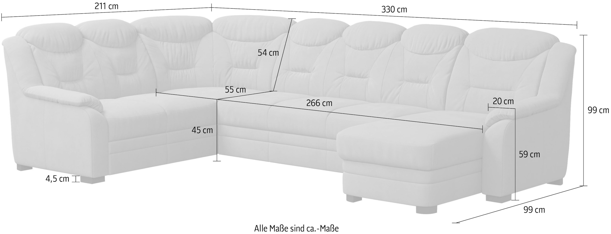 COTTA Wohnlandschaft »Marcus U-Form«, Bequeme Wohnlandschaft in klassischem Design mit hoher Rückenlehne