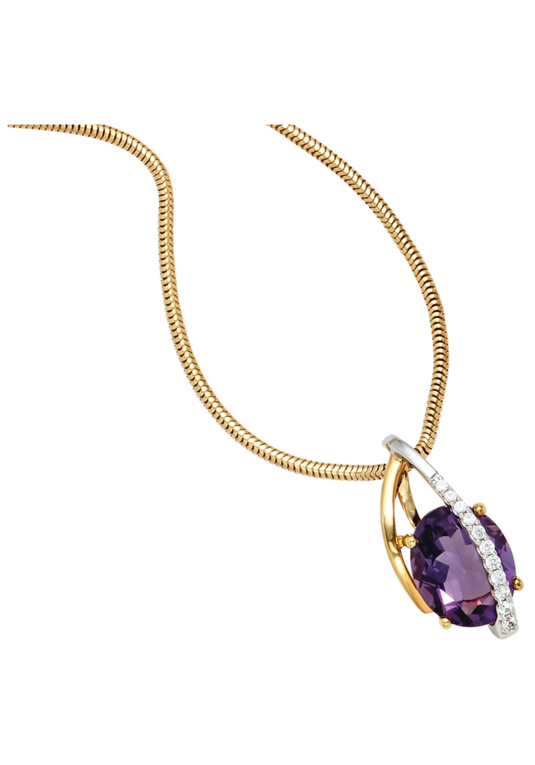 JOBO Kettenanhänger »Anhänger mit Amethyst und 11 Diamanten«, 585 Gelbgold Weißgold