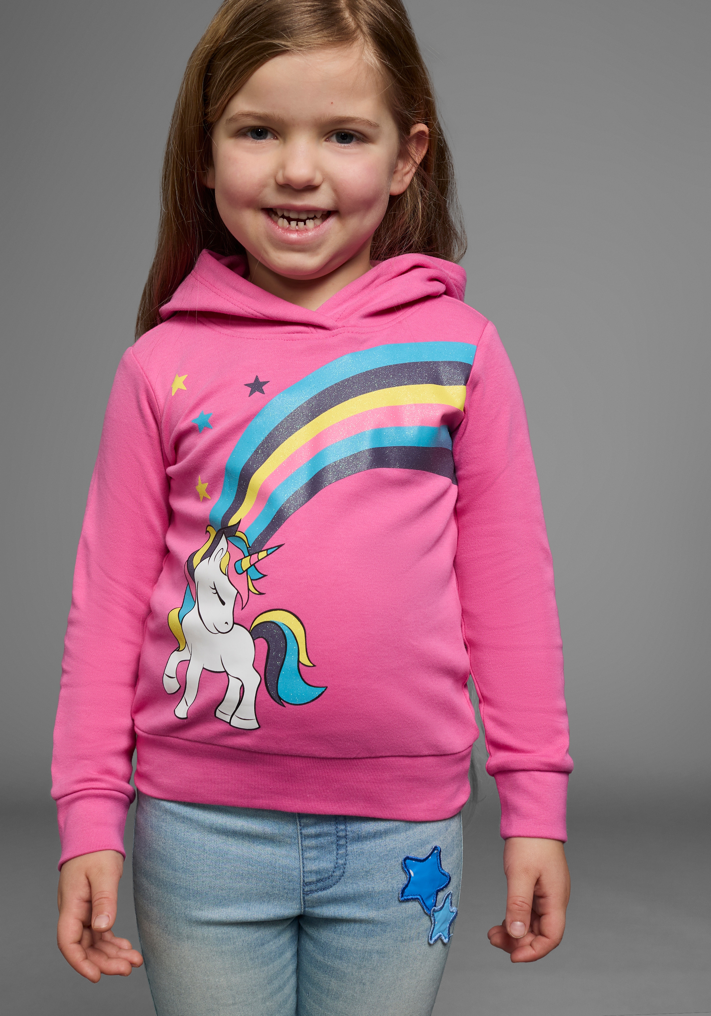 KIDSWORLD Langarmshirt "mit EINHORN Regenbogen" Einhorn-Druck, Langarm, Basic-Passform, aus Baumwolle