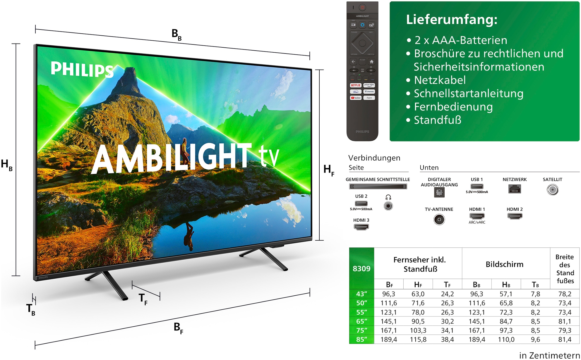 Philips LED-Fernseher, 139 cm/55 Zoll, 4K Ultra HD, Smart-TV, WLAN, Dolby Atmos Sound, Ambilight (3-seitig)