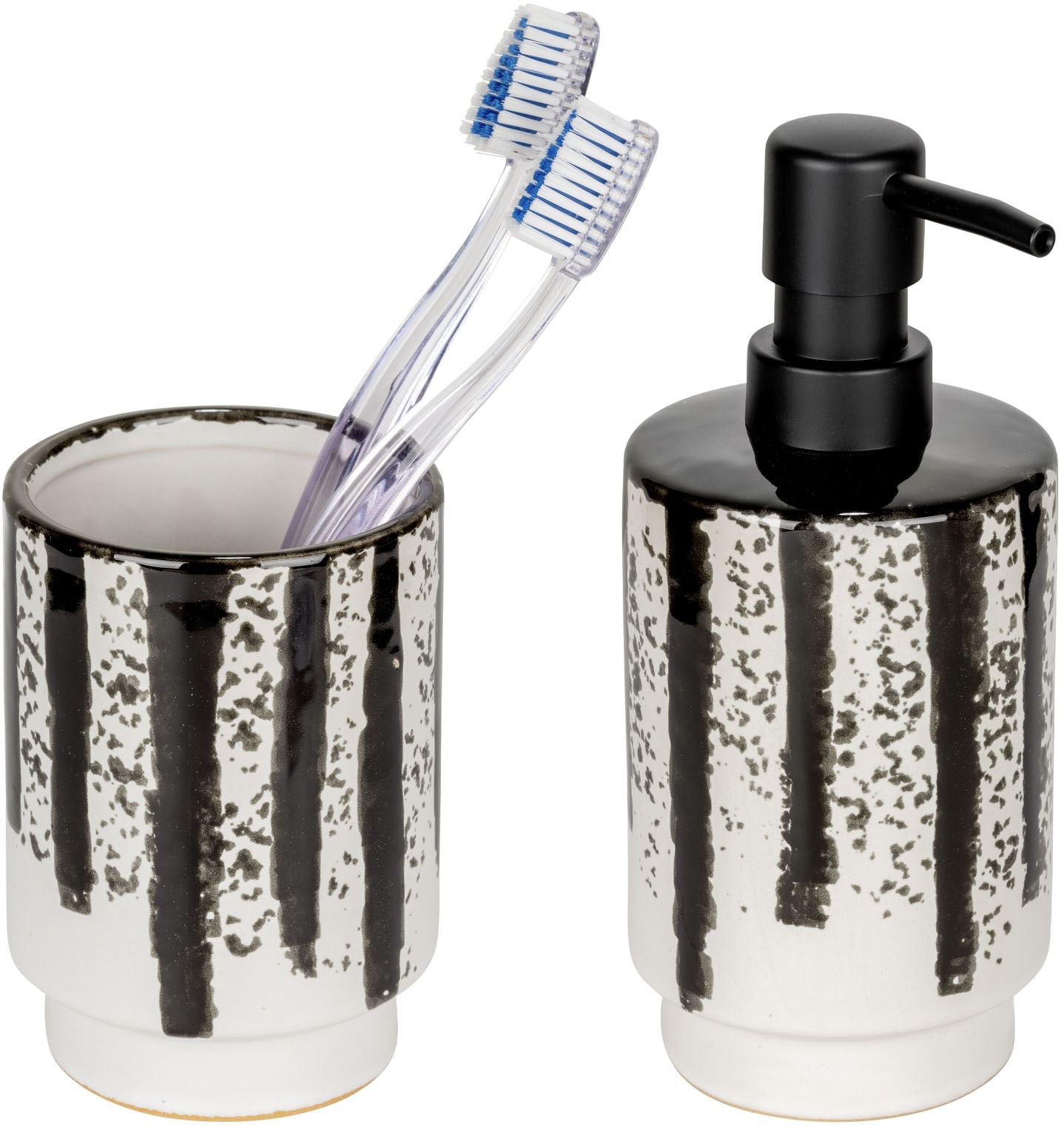 Thumbnail - WENKO Badaccessoire-Set "Subiza" bestehend aus Seifenspender und Zahnputzbecher, handbemalte Keramik