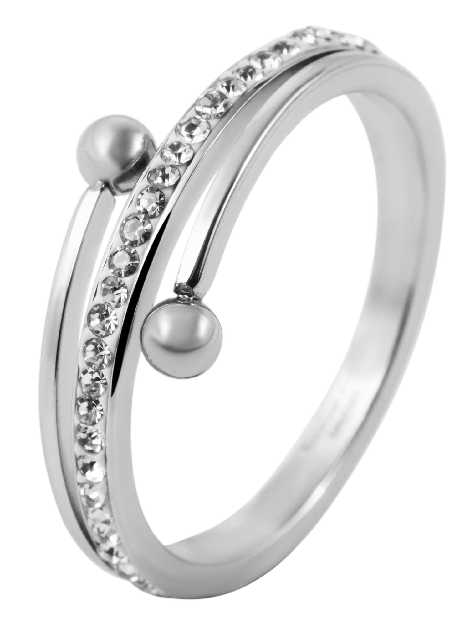 Fingerring ADELIA´S "Damen Ring aus Edelstahl mit Strass Steinchen" Gr. 58, silber, Fingerringe, Damen, 58, Edelstahl, Fingerring