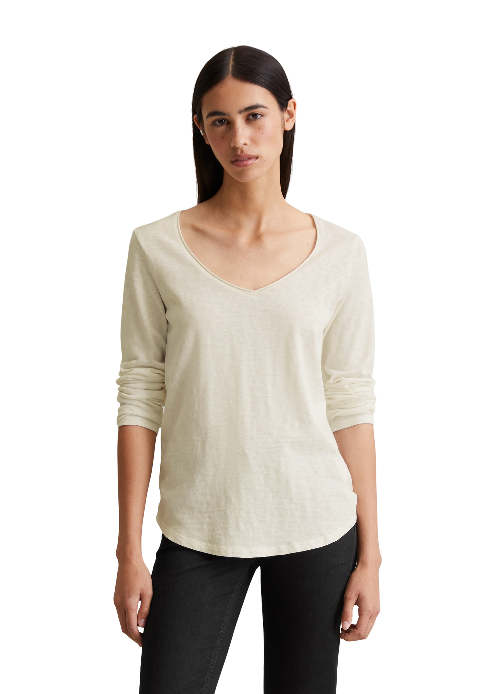 Marc OPolo DENIM Langarmshirt mit Rollkante am V-Ausschnitt günstig online kaufen