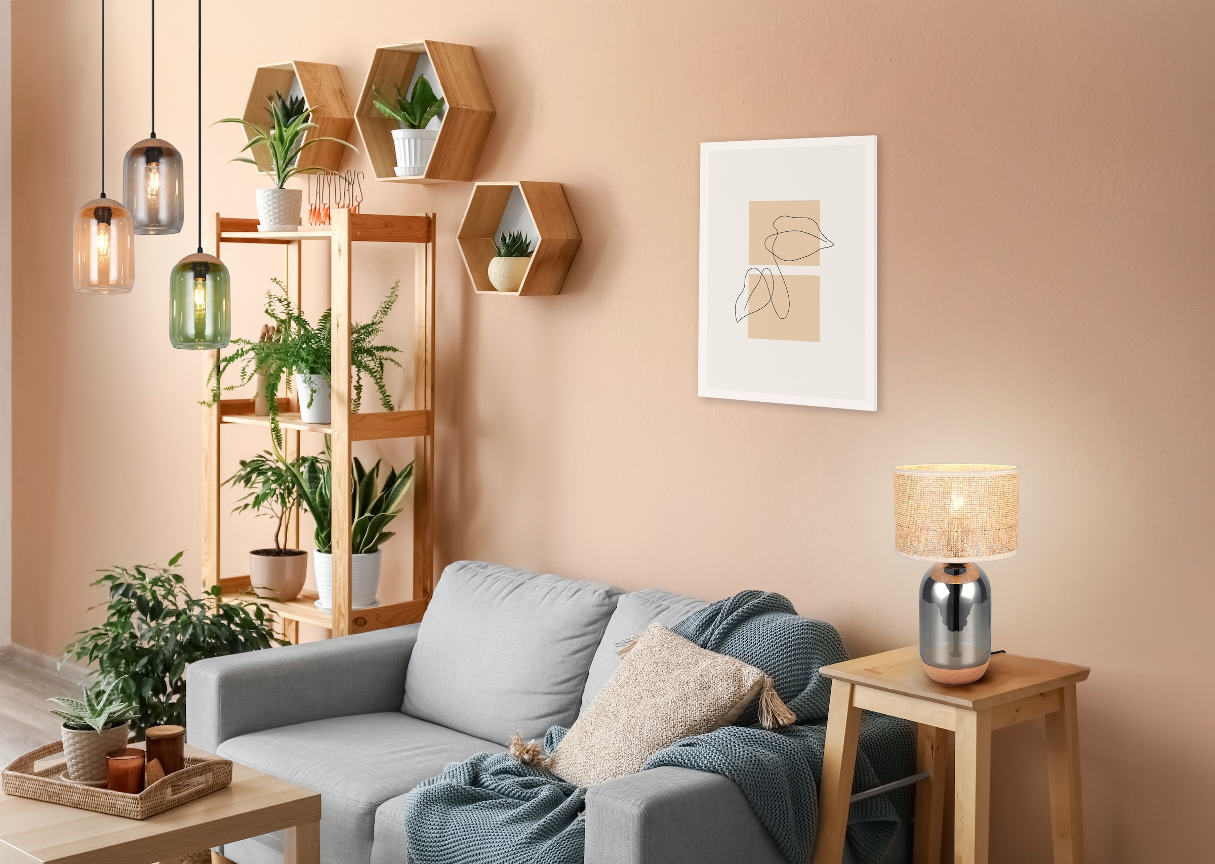 TRIO Leuchten Pendelleuchte »CORK, mehrflammige Hängelampe mit bunten Glasschirmen exkl E27 max 10W« E27 1 Stk. warmweiß - kaltweiß aus min. 50% Recycling-Material (Glas), Höhe bis 150 cm
