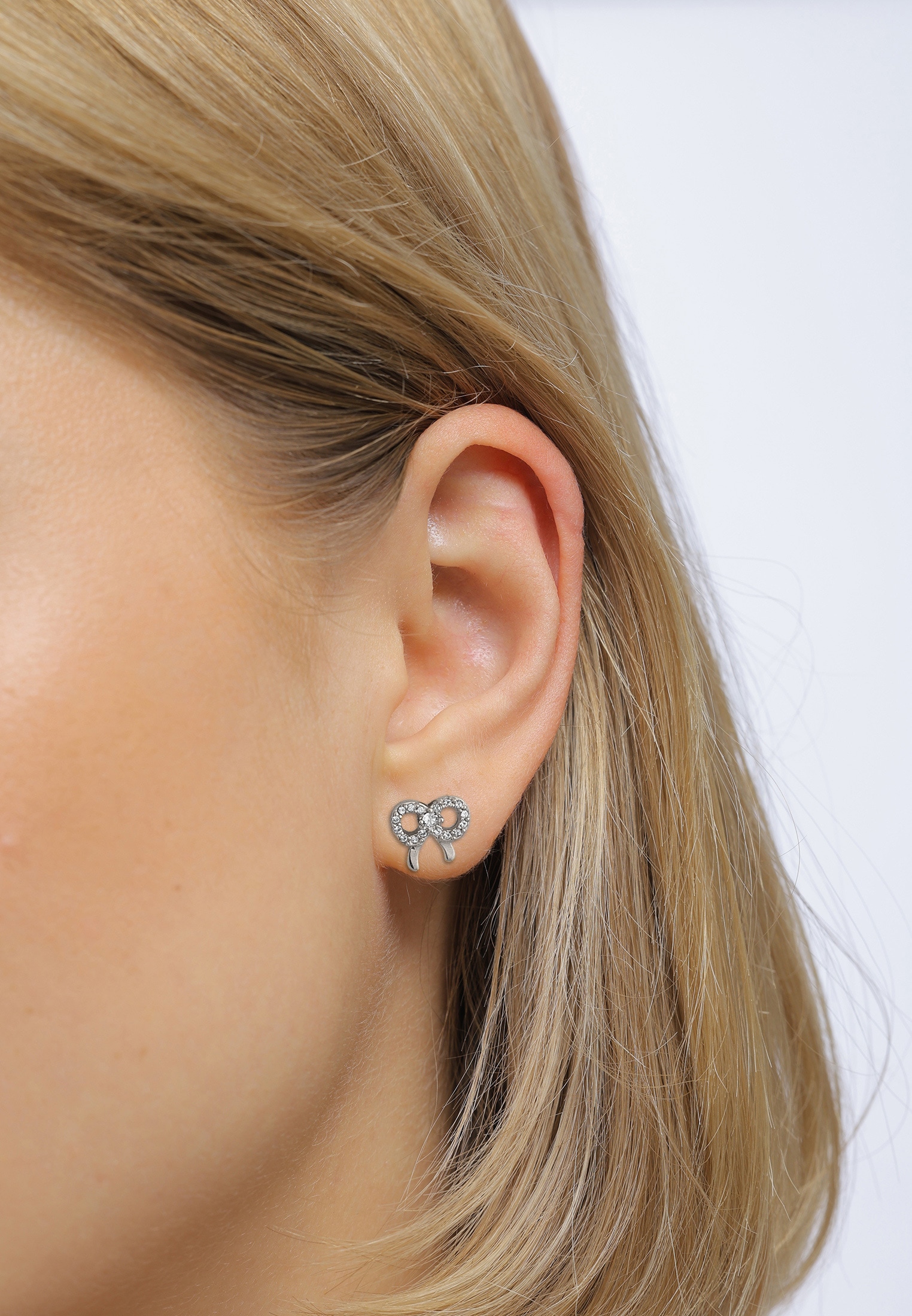 Elli Paar Ohrstecker »Ohrringe Ohrstecker Schleife Weiß 925 Silber vergoldet, mit Kristallen von Swarovski®«