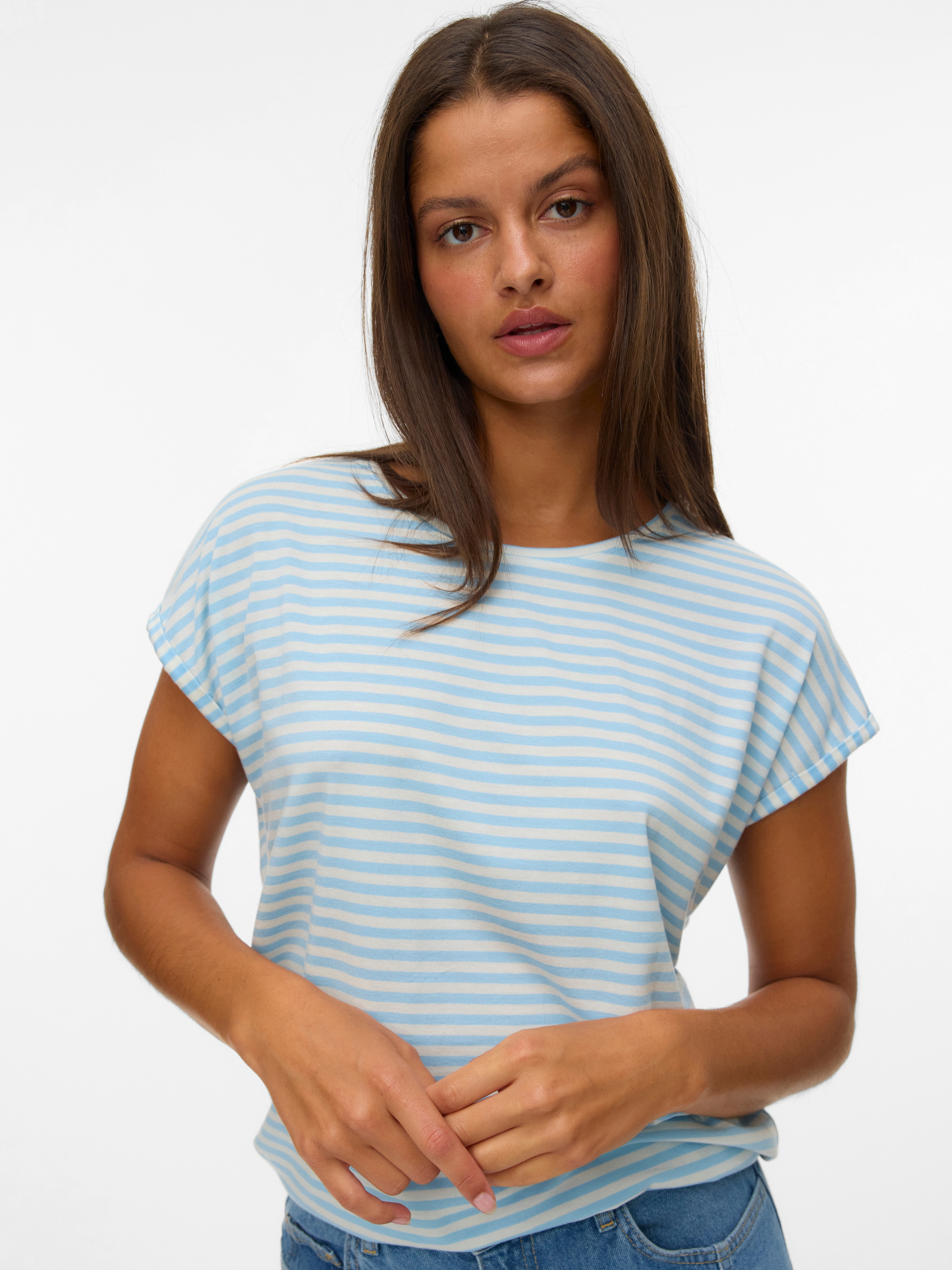 Vero Moda Rundhalsshirt "VMAVA PLAIN SS TOP STRIPE GA JRS NOOS" günstig online kaufen