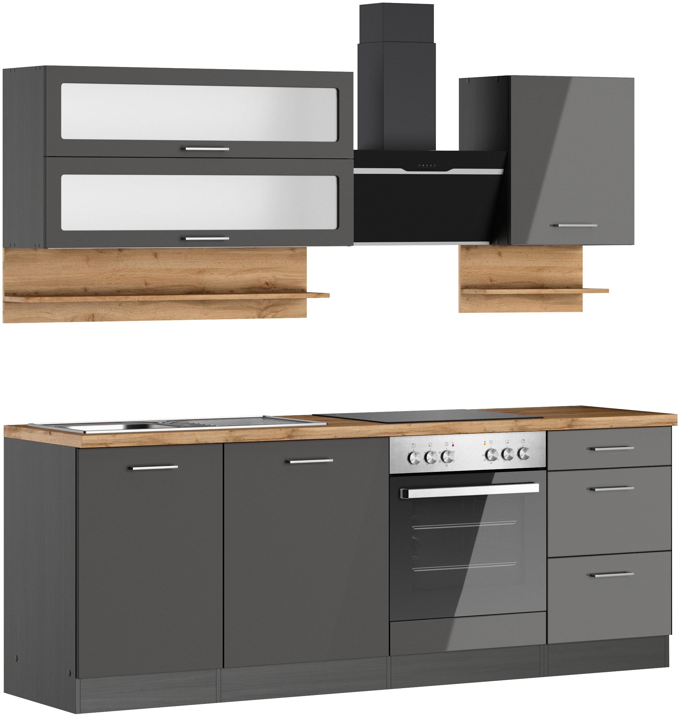 KOCHSTATION Küchenzeile "KS-Milan", 220 cm breit, robuste Metallauszüge, vi günstig online kaufen
