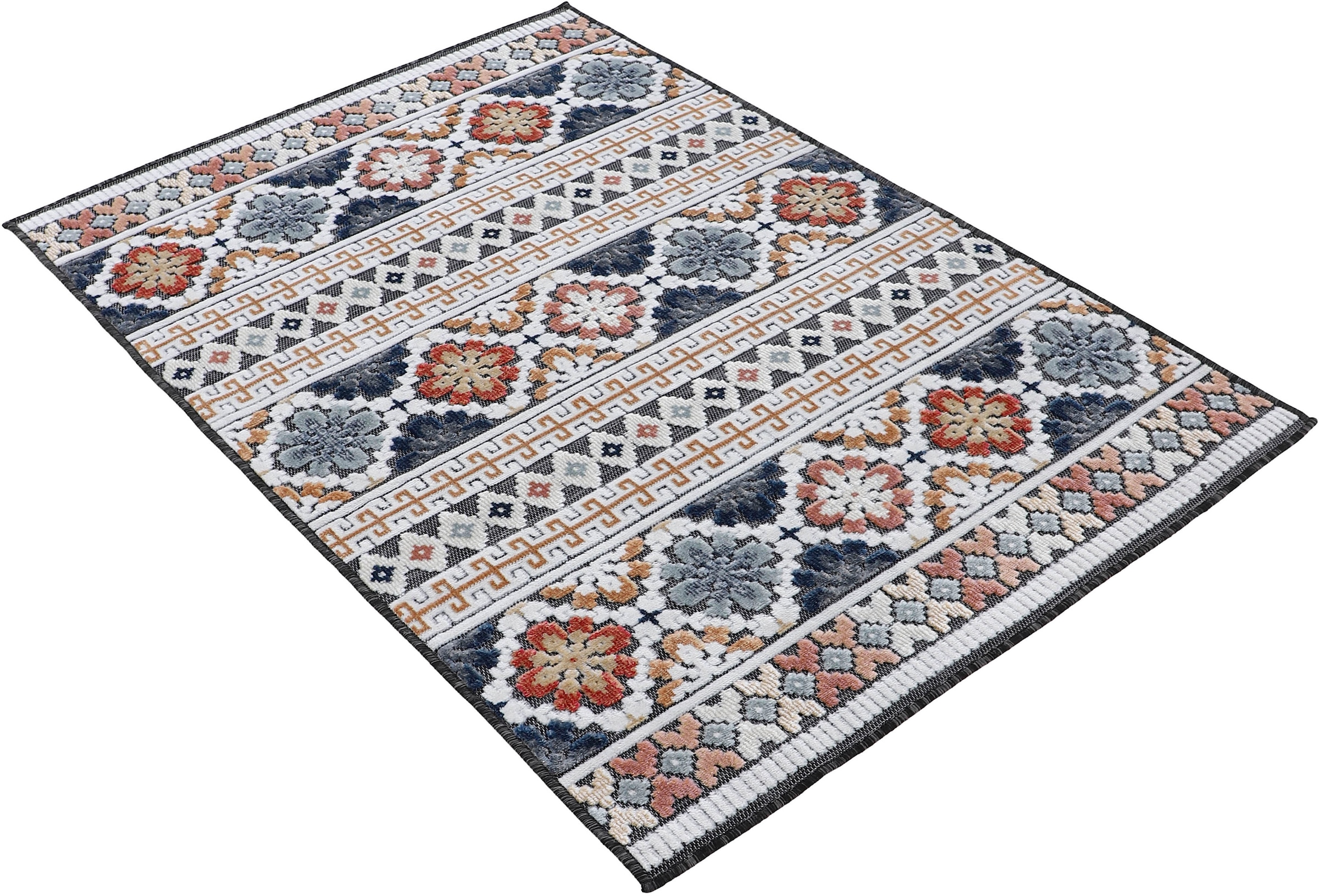 carpetfine Teppich »Deja 103«, rechteckig, 4 mm Höhe, robustes Flachgewebe, Motiv- Floral Palmenblätter, Hoch-Tief Effekt