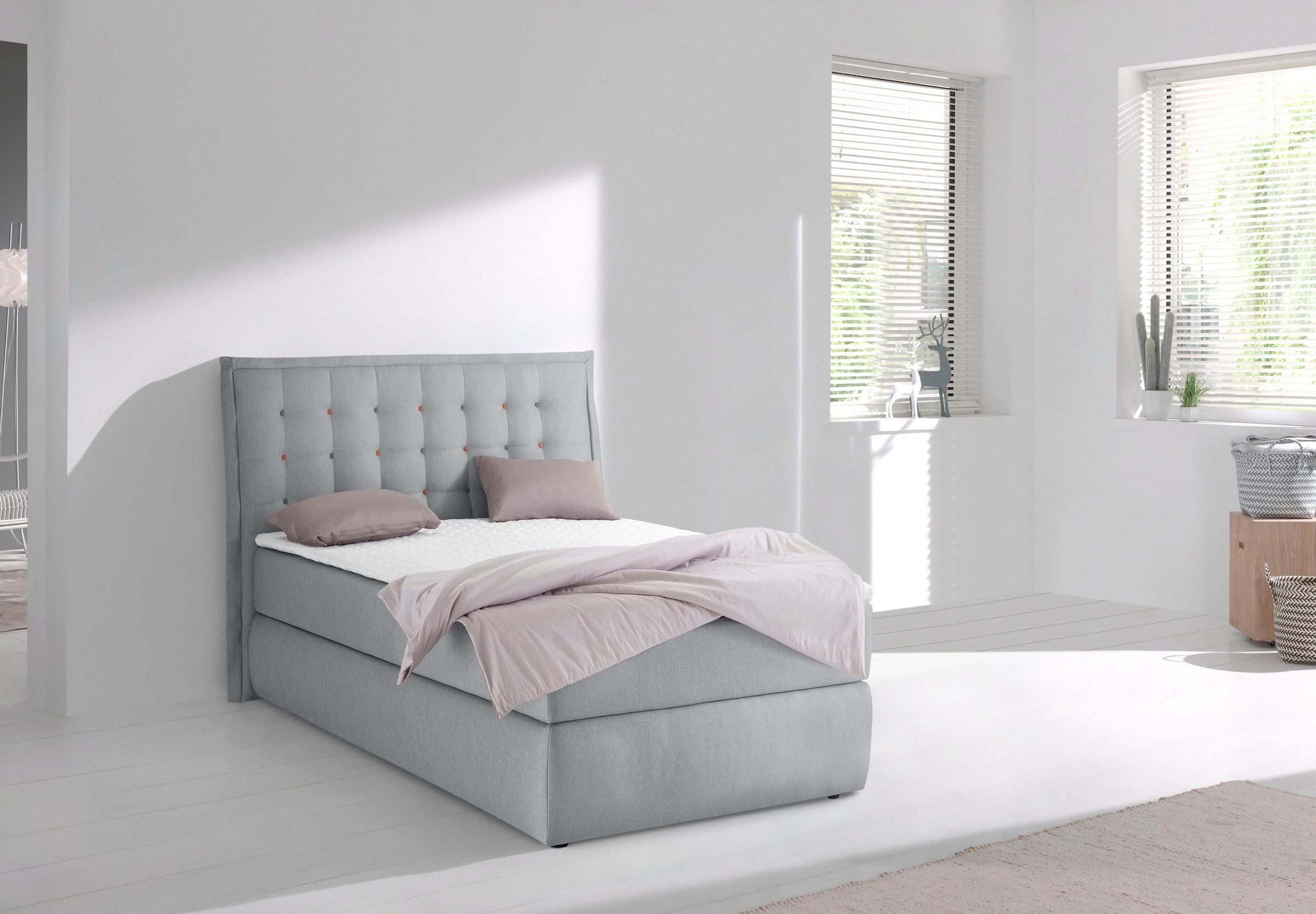 Home affaire Boxspringbett "Sagres" Kopfteil mit 2farbiger Flatterbiese und zweifarbigen Knöpfen