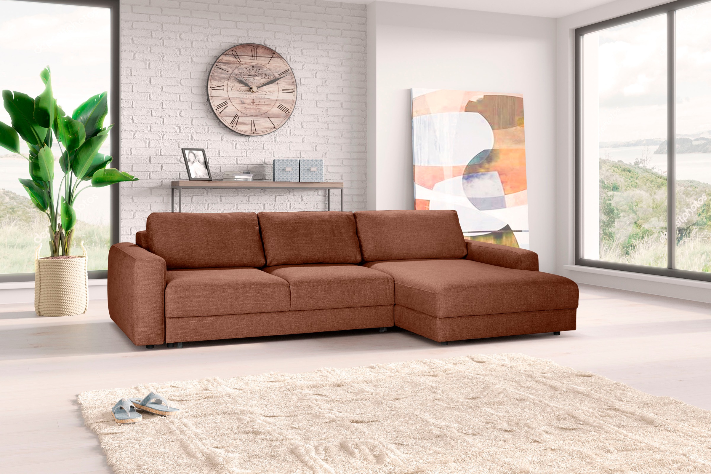 TRENDMANUFAKTUR Ecksofa »Bourbon II, hoher Sitzkomfort, extrabreite Recamiere für Relaxkomfort«, wahlweise mit Bettfunktion und Bettkasten, zeitlos und elegant, L-Form
