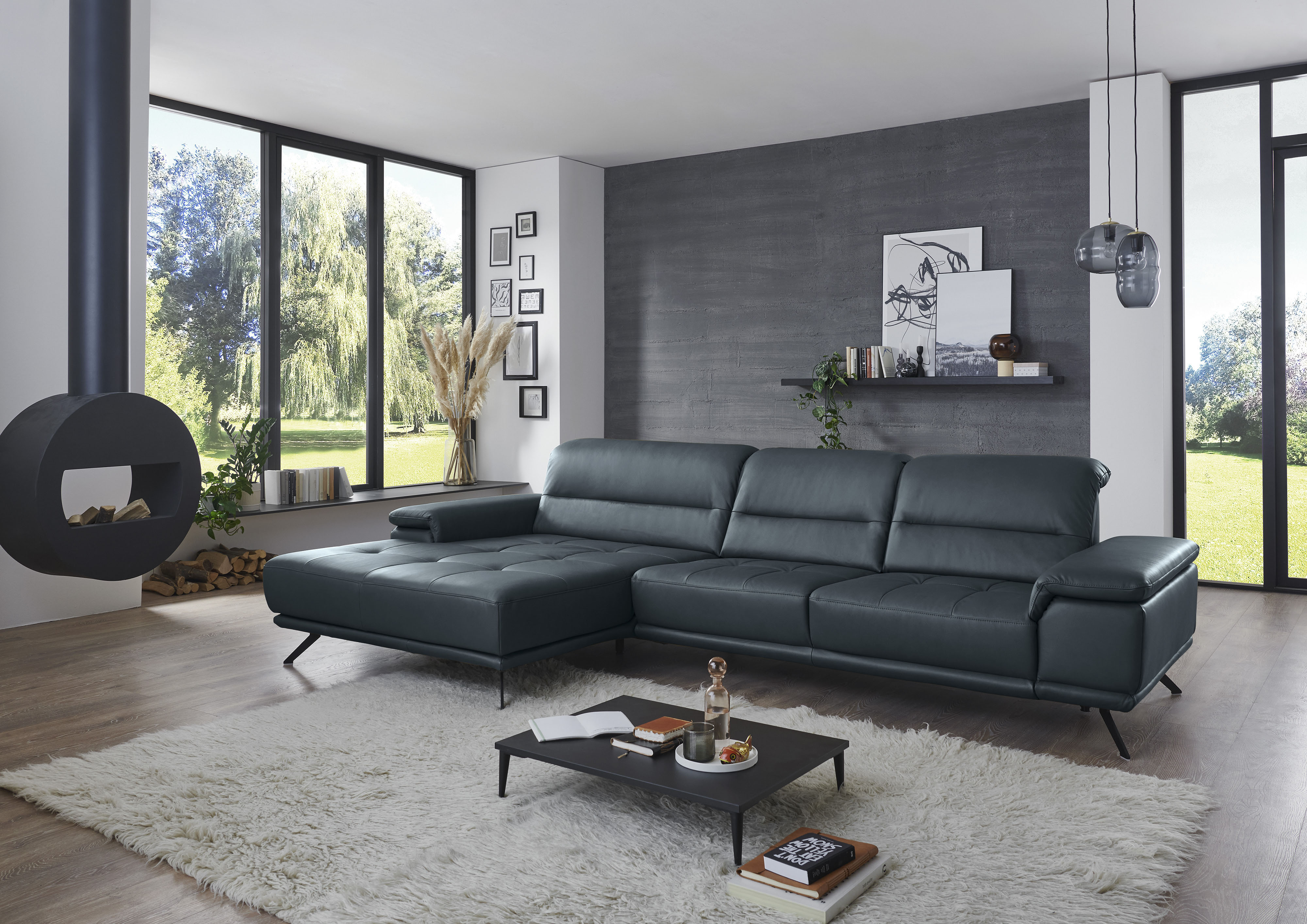 Die PlanBar Ecksofa "PN-EM19074, L-Form, Breite 343 cm" inkl. Sitztiefen- und Kopfteilverstellung