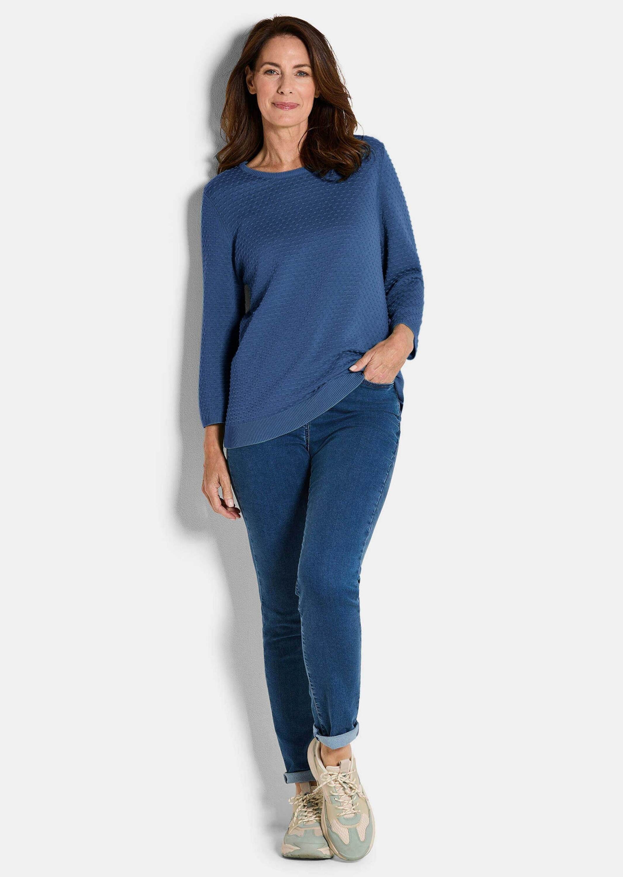 GOLDNER Rundhalspullover "Kurzgröße Halbarm Baumwollpullover mit Struktur" günstig online kaufen