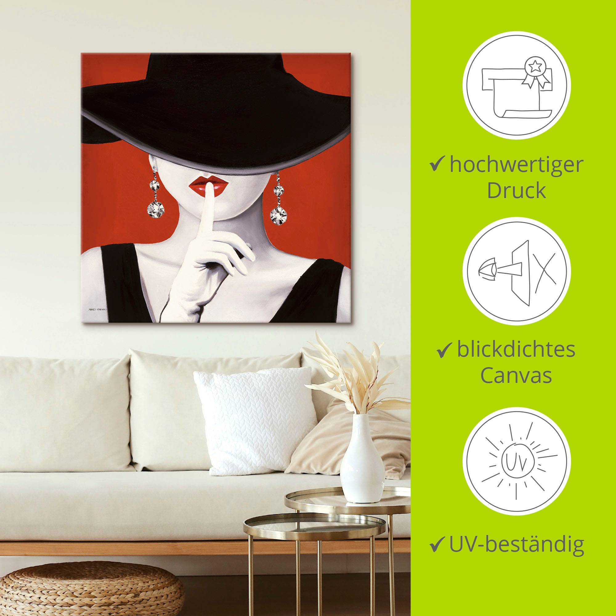 Artland Wandbild »Hut ab I«, Frau, (1 St.), als Leinwandbild, Poster, Wandaufkleber in verschied. Größen