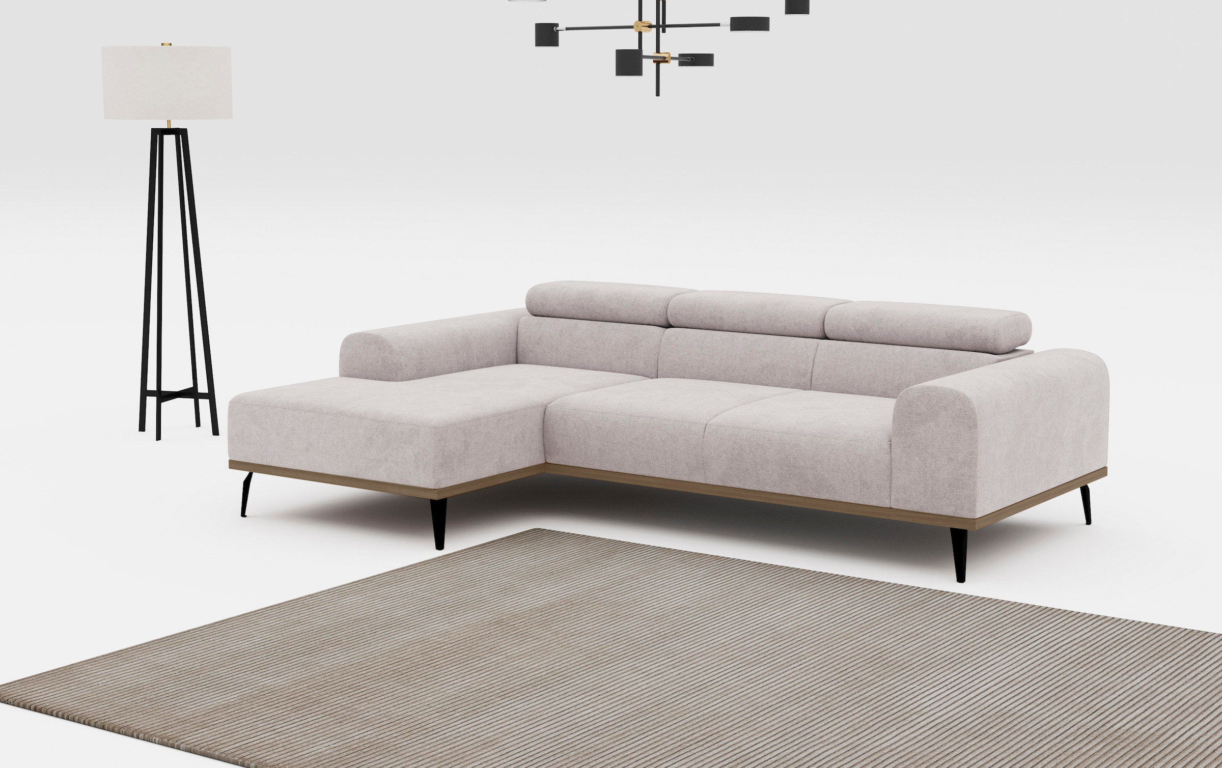 PLACES OF STYLE Ecksofa "Carlo L-Form" mit Kopfteilverstellung & Holz-Rahme günstig online kaufen