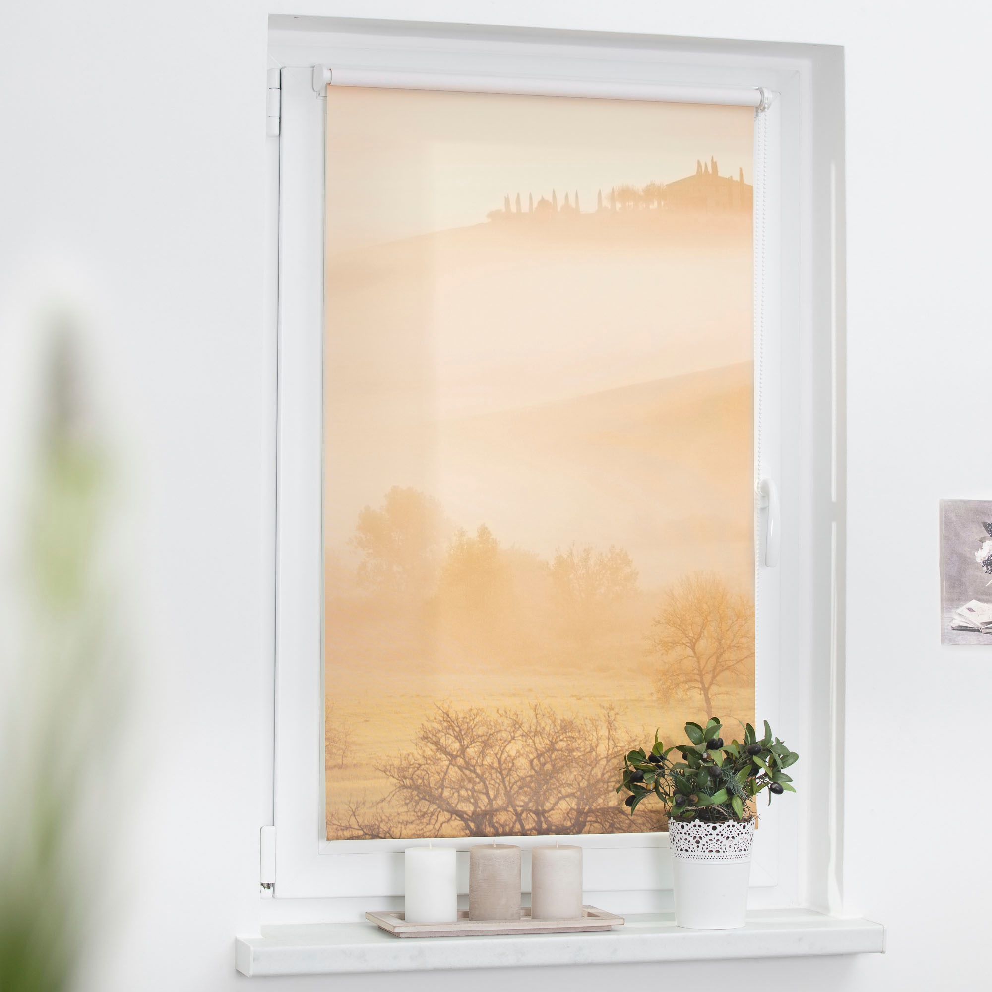 LICHTBLICK ORIGINAL Seitenzugrollo »Rollo Klemmfix, ohne Bohren, Verdunkelung, Toskana - Orange Braun«, verdunkelnd, Verdunkelung-energiesparend, freihängend