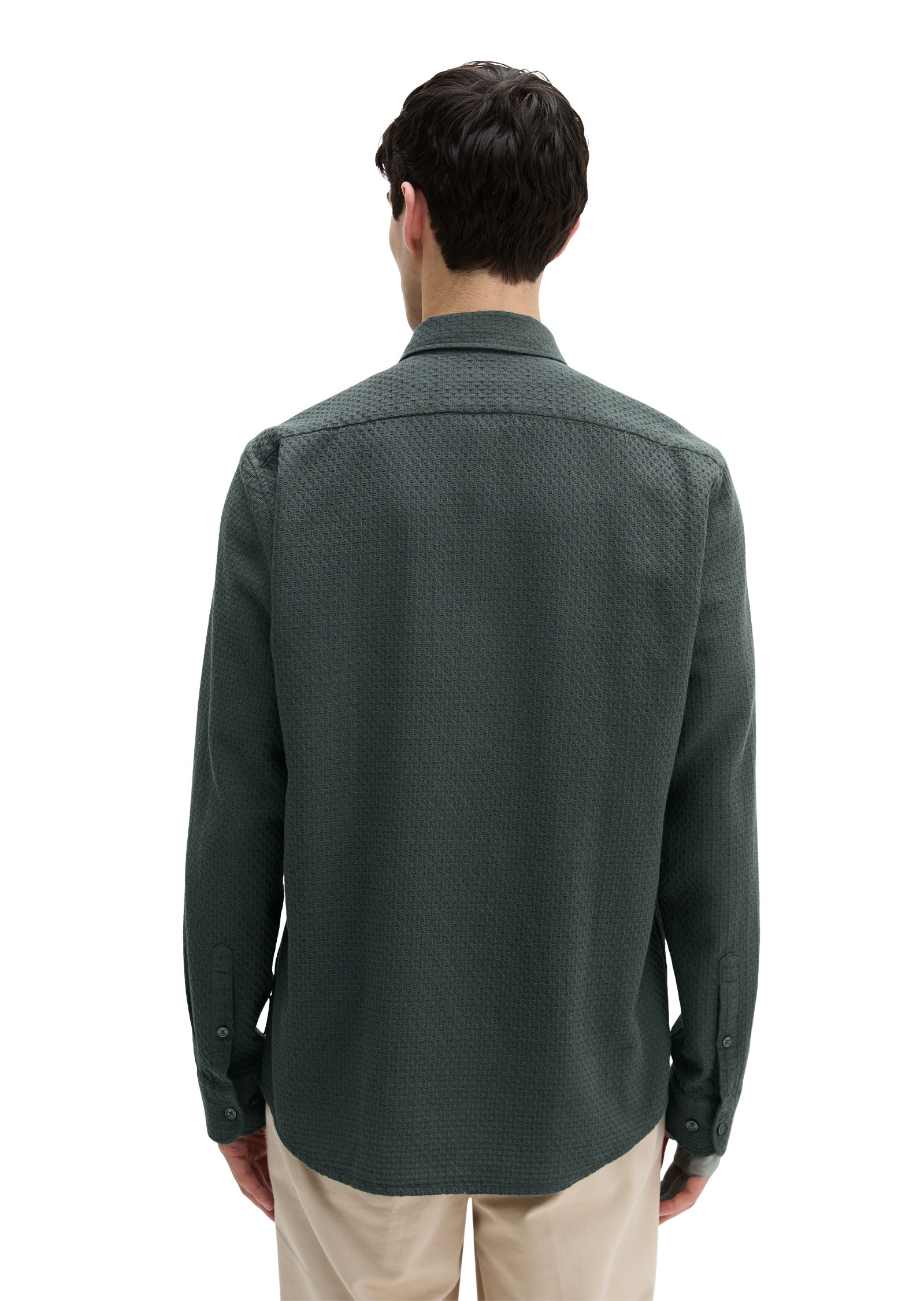 Langarmhemd MARC O'POLO "aus strukturierter Bio-Baumwolle", Herren, Gr. 3XL, Normalgrößen, skipping stone, Obermaterial: 100% Baumwolle, unifarben, regular fit normal, Doppelmanschette, Hemden 2
