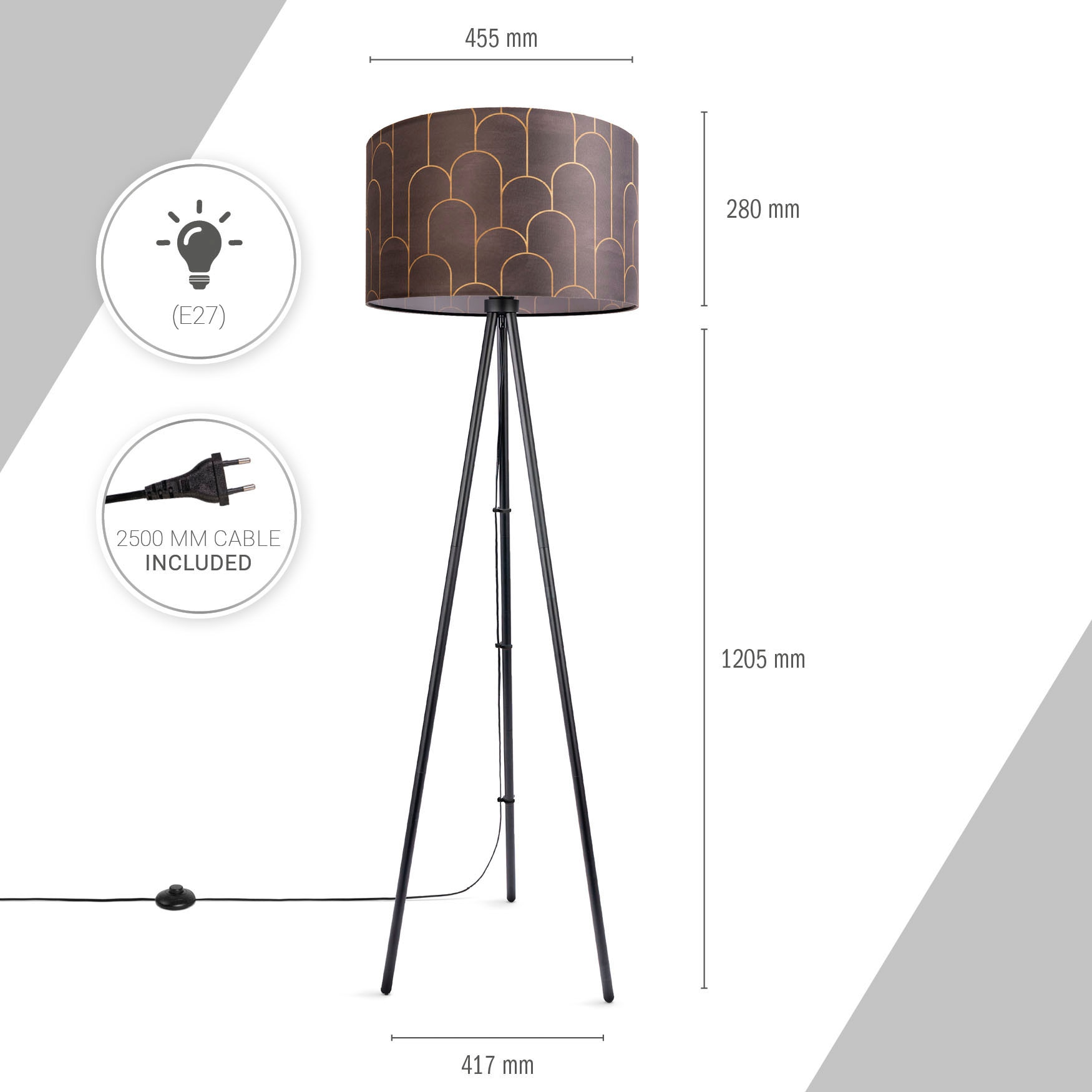 Paco Home Stehlampe »Trina Pillar«, Leuchtmittel E27 | ohne Leuchtmittel, Stehlampe Stativ Mit Stoffschirm Wohnzimmerlampe Vintage Abstrakt