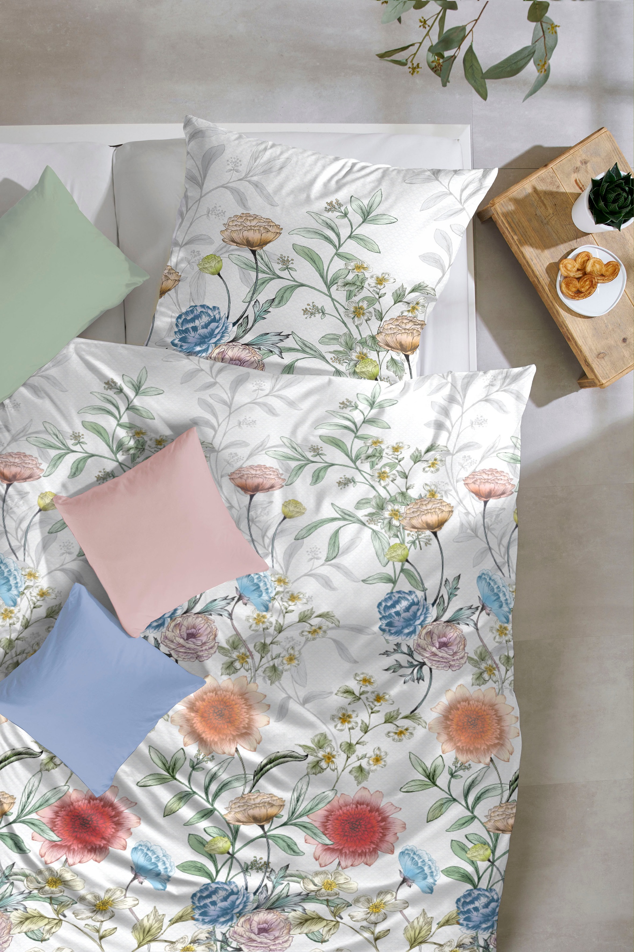 Primera Bettwäsche "Mako-Satin-Bettwäsche Gartenparty" 2 Stk. mit übereinan günstig online kaufen