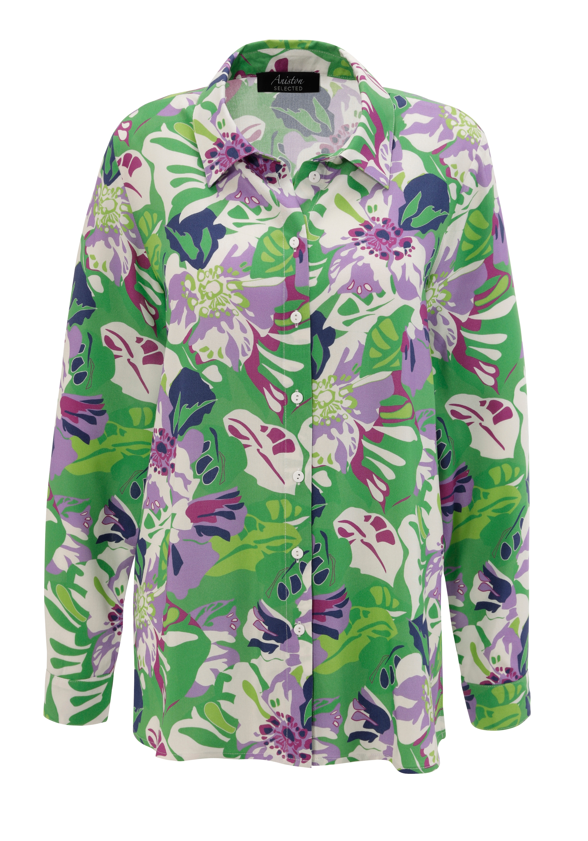 Aniston SELECTED Hemdbluse, mit farbenharmonischen Blüten- und Blätterdruck