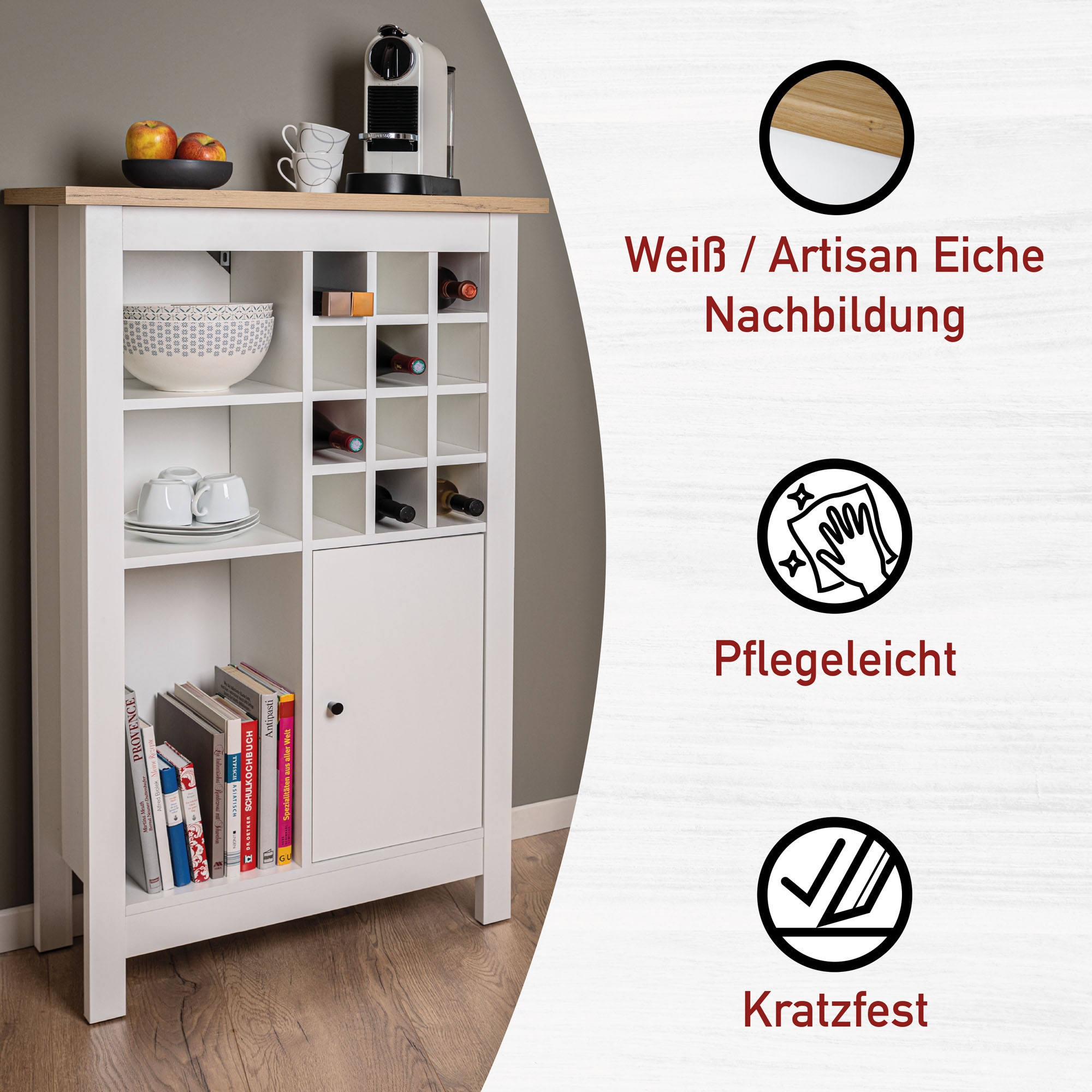 Inter Link Highboard »Highboard Julina« 1 Stk. tlg. Weinschrank, BxTxH: ca. 76,8 x 33 x 124,4 cm