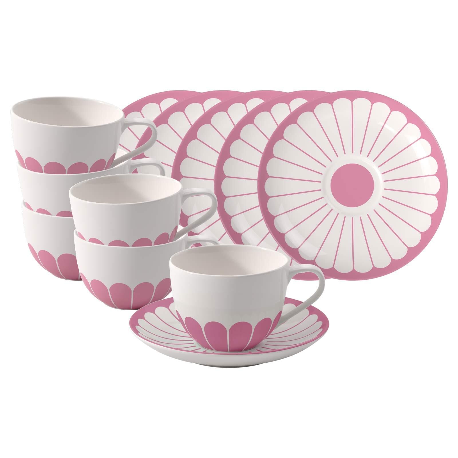 Villeroy & Boch Tasse "Cappuccinotassen mit Untertassen Fleur Couleur 300 ml 6er Set" Spülmaschinenfest, Mikrowellensicher