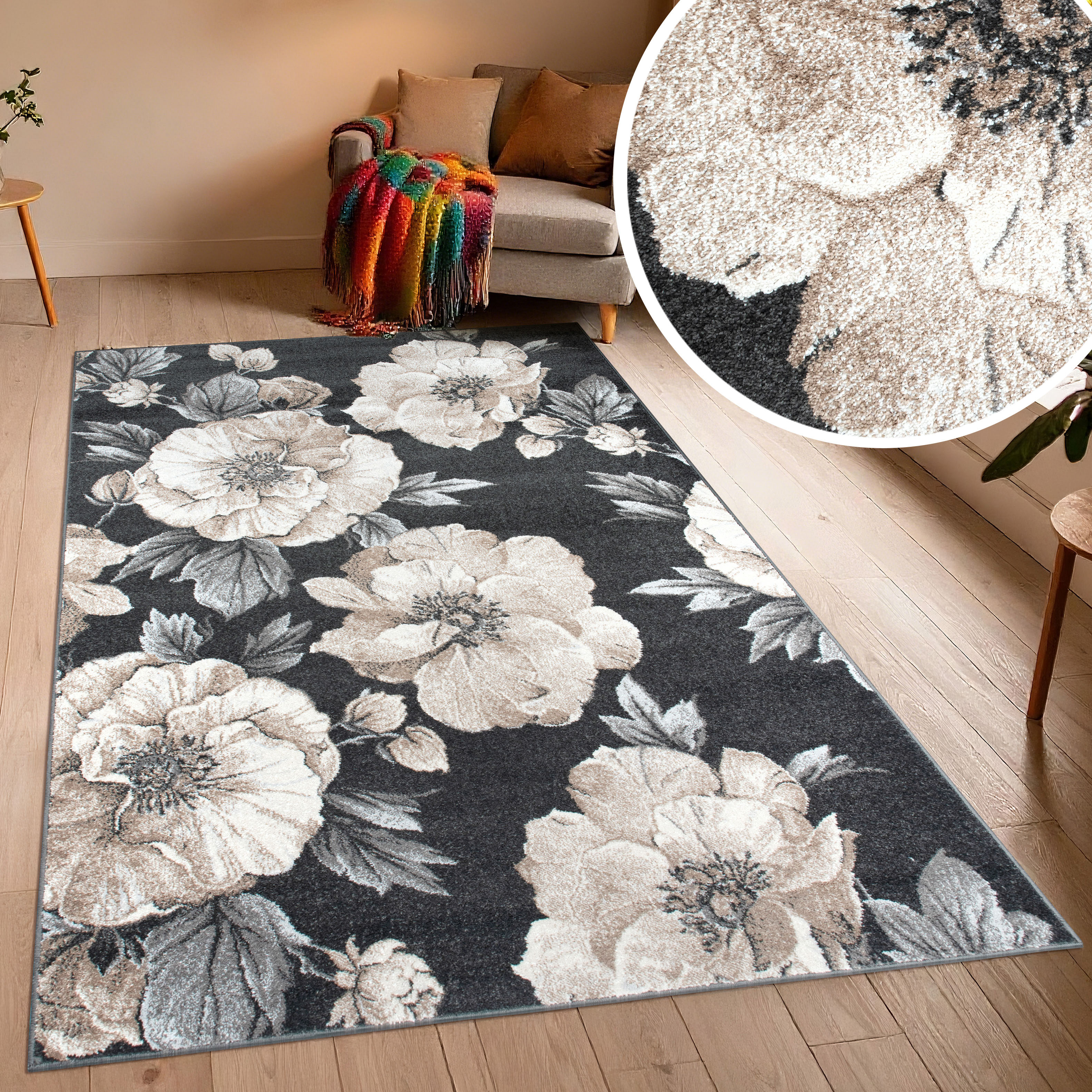 OTTO home Teppich "Florent, Blumen Design, Vintage" rechteckig 9 mm Höhe Floral, detailreiche Blüten, Botanical, elegant, Wohnzimmer