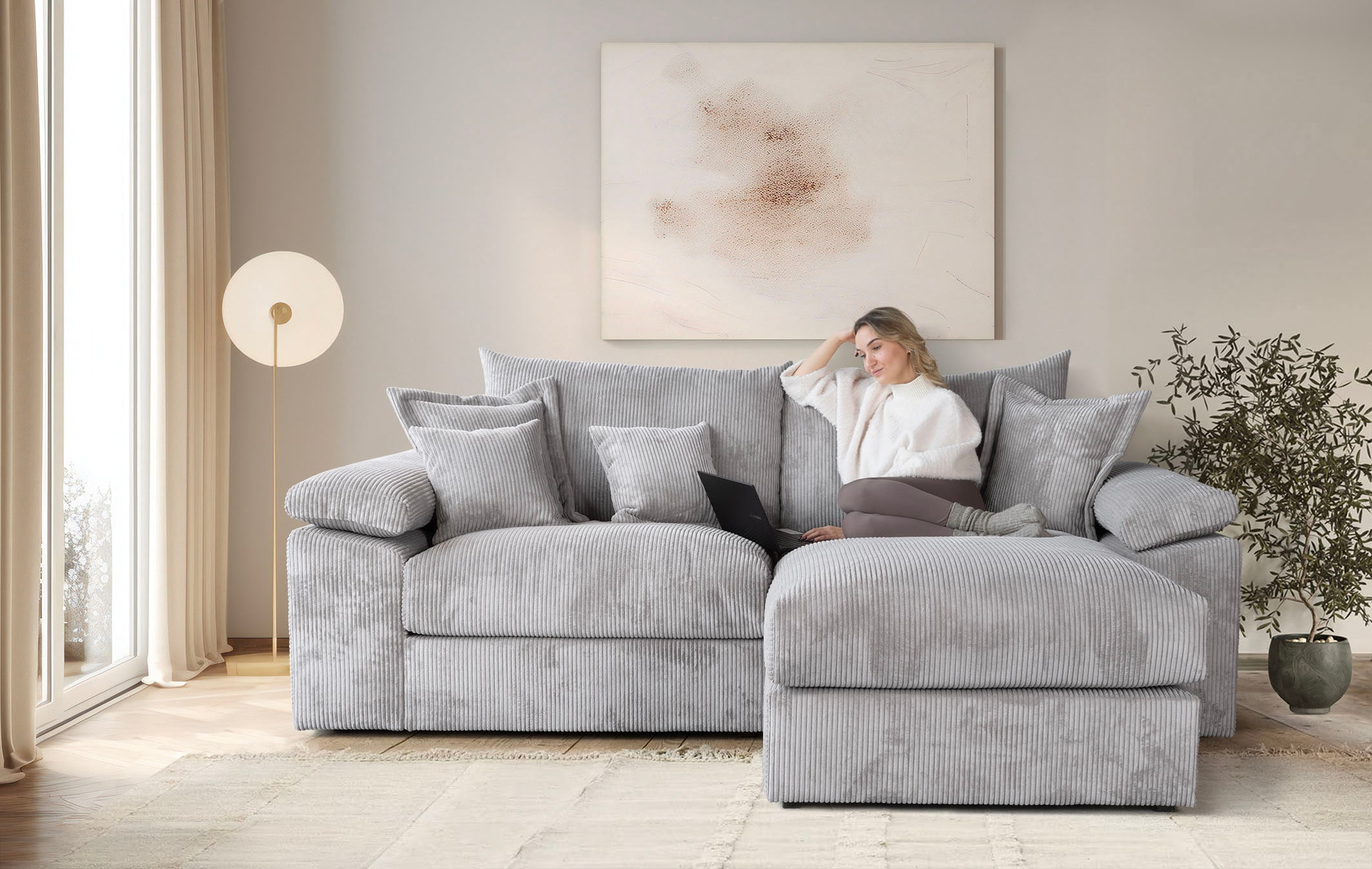 OTTO home "Soft&Cosy XL L-Form, B: 246 cm - OTTO. Verlässliche Qualität." Mega-Sofa, Cord oder Chenille-Struktur, mit Federkern & 4 Zierkissen