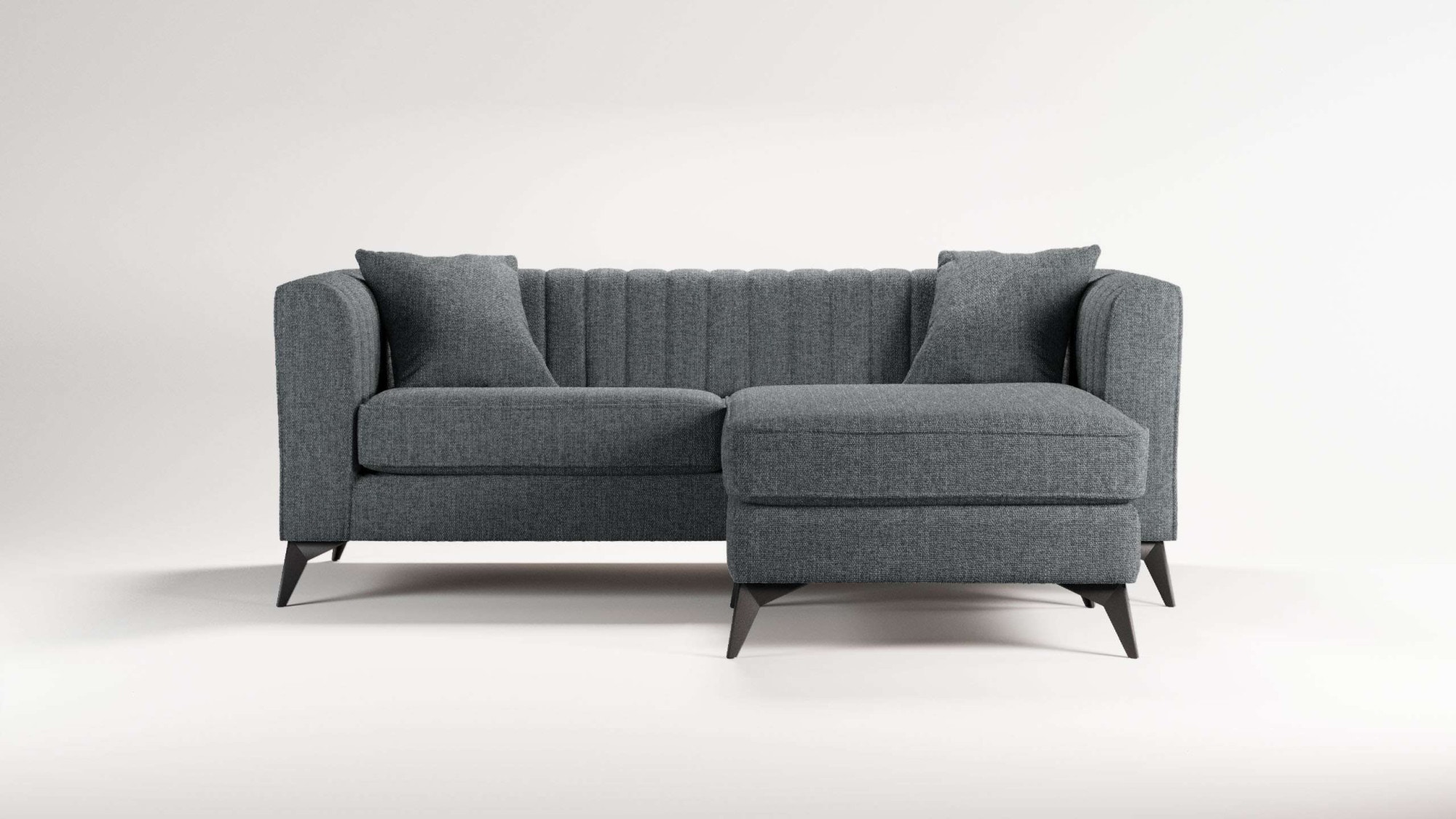 Places of Style Ecksofa »MATTHEW L-Form ideal für kleine Räume, Maße B/T/H: 201/162/74 cm«, elegantes Designsofa, feine Steppung im Rücken, incl. Zierkissen