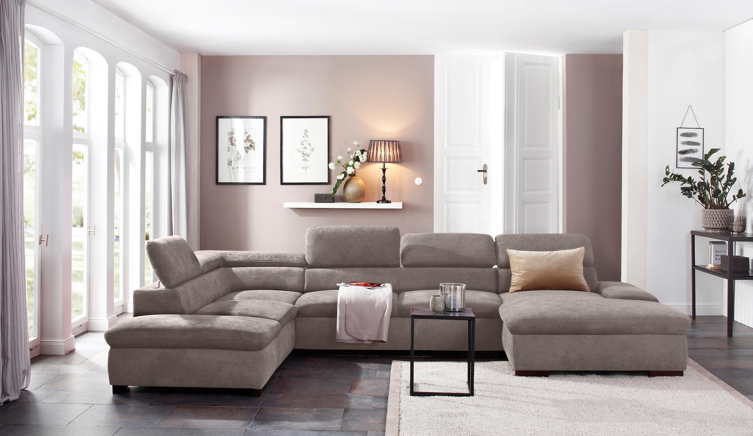 Home affaire Wohnlandschaft "Alberto U-Form" mit Kopfteilverstellung, wahlw günstig online kaufen