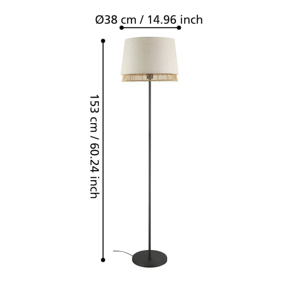 EGLO Stehlampe »TABLEY«, 1 flammig-flammig, Stehleuchte, Metall in Schwarz, Bambus und Leinen, E27 Fassung, 150 cm