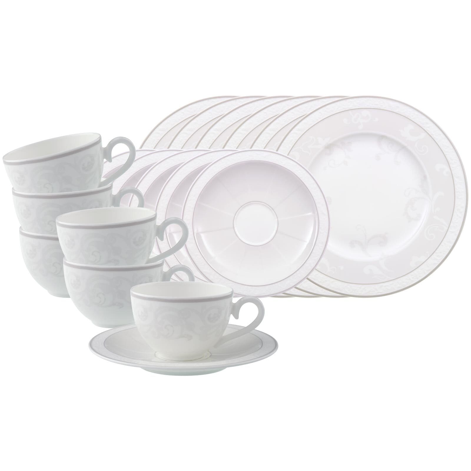 Villeroy & Boch Geschirr-Set "Kaffeeservice Gray Pearl 18er Set weiß" Spülmaschinengeeignet, Mikrowellengeeignet