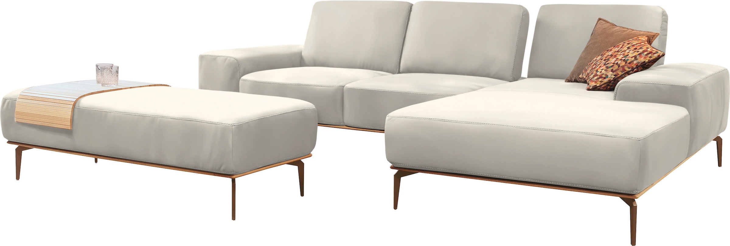 W.SCHILLIG Ecksofa »run, Designsofa mit tollem Sitzkomfort, L-Form«, mit Holzsockel, Füße in Bronze pulverbeschichtet, Breite 299 cm