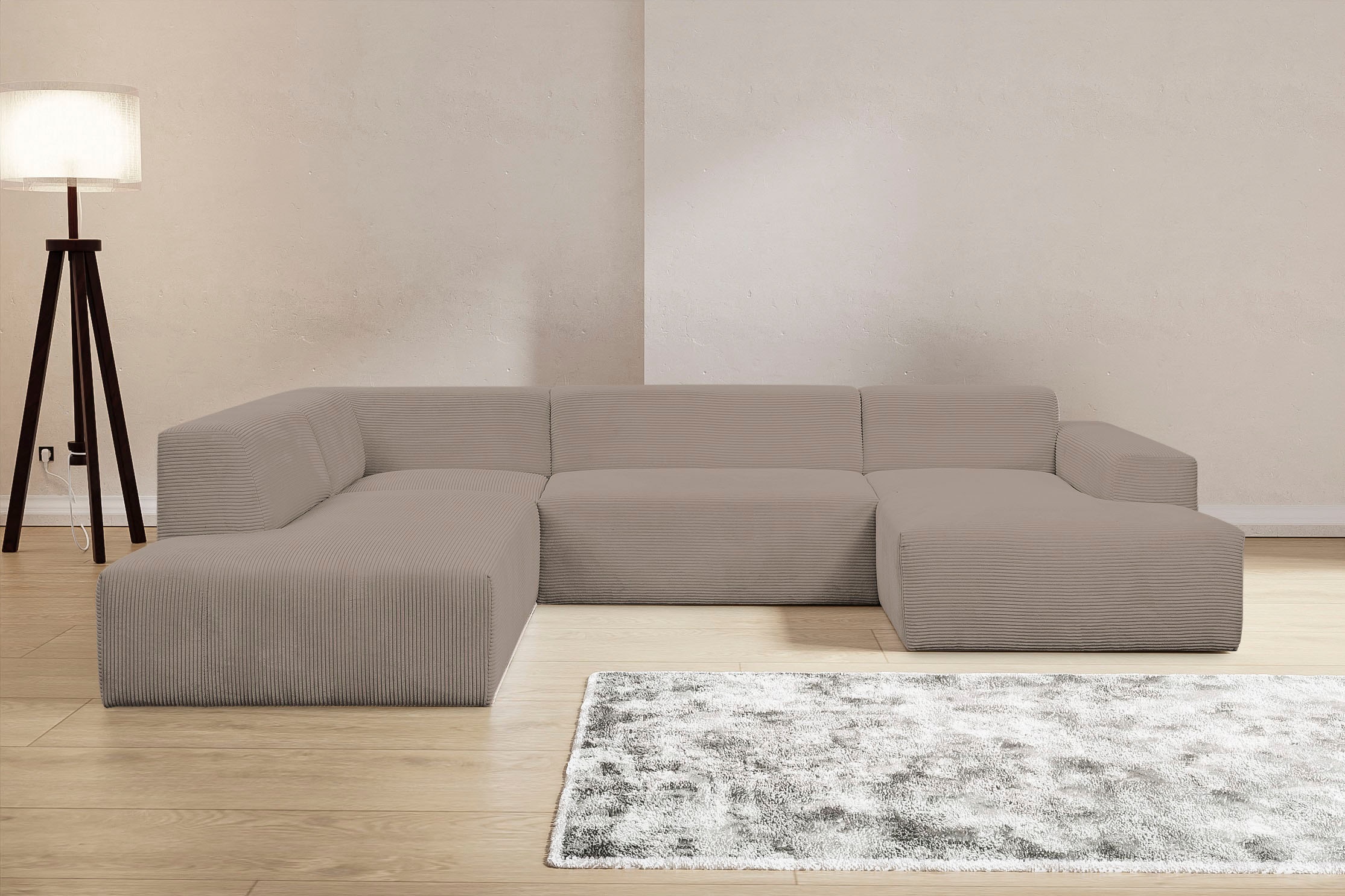 WERK2 Wohnlandschaft "Zeus-U 330 cm breit, viel Platz, modern und zeitlos" Curvy Trend mit urbaner Optik auch in weichem Cord, U-Form