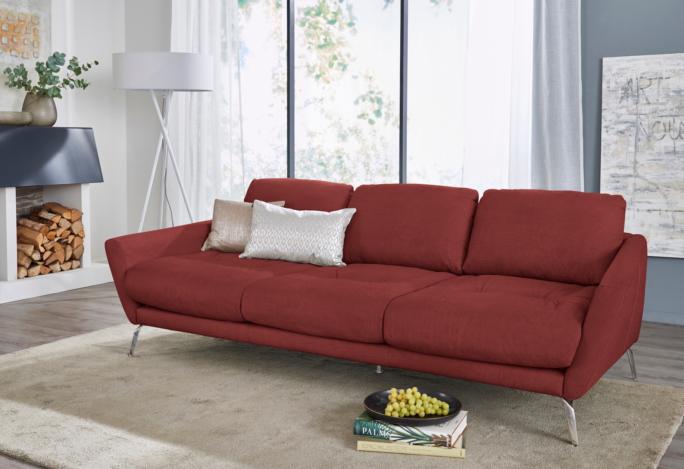 Big-Sofa »softy«, mit dekorativer Heftung im Sitz, Füße Chrom glänzend