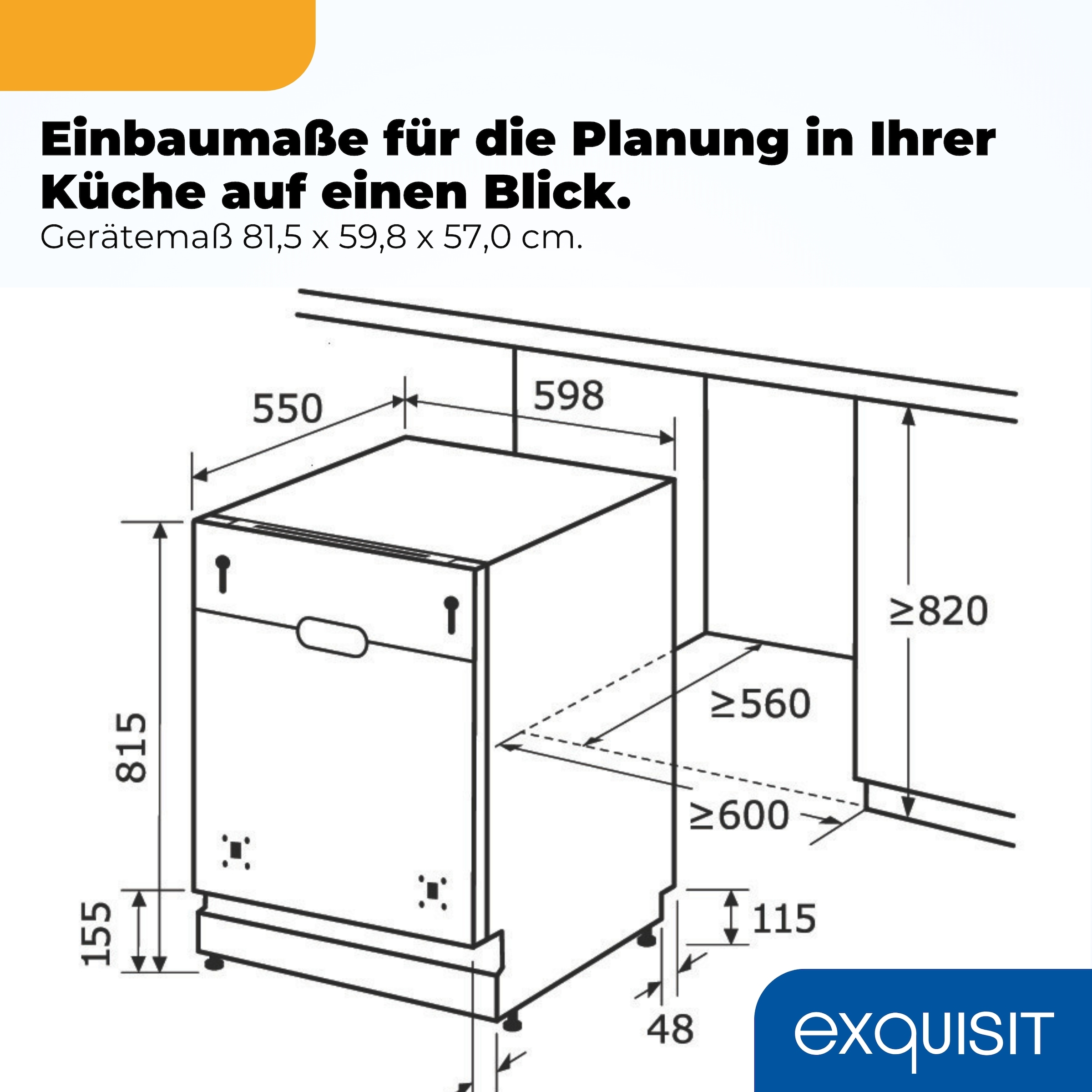 exquisit vollintegrierbarer Geschirrspüler 2113 »EGSP2113-ES-030E silber« 11 l 13 tlg. Maßgedecke Großes Fassungsvermögen, komfortabel im Alltag