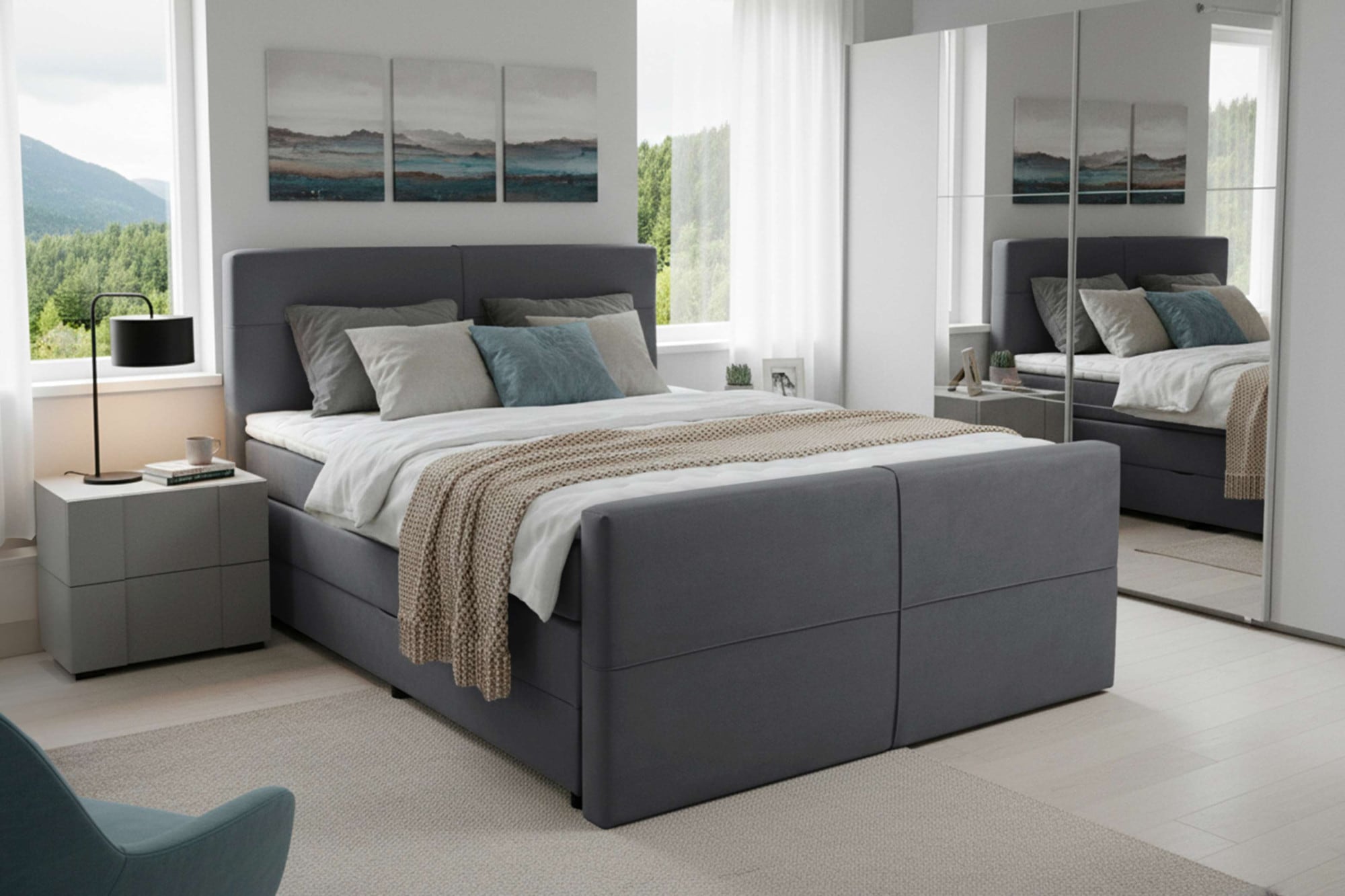 Home affaire Boxspringbett »Lucas, Doppelbett, Polsterbett, Federkernbett, Komforbett, 160,180 cm« inkl. Topper, zwei Bettkästen, Taschen-Federkernmatratze, Härtegrad 3