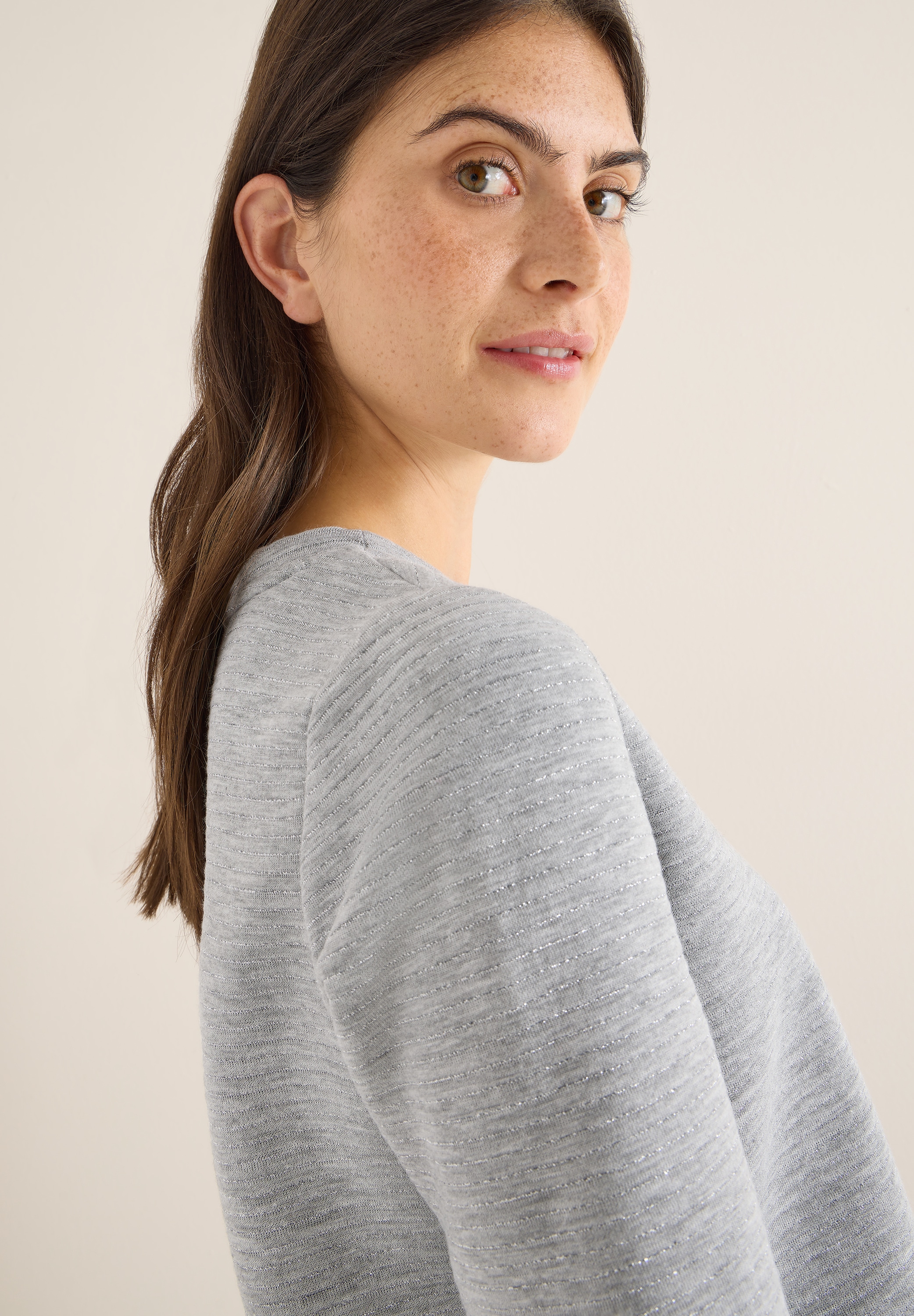 Cecil Langarmshirt im Melange-Look und mit Glitzer-Details