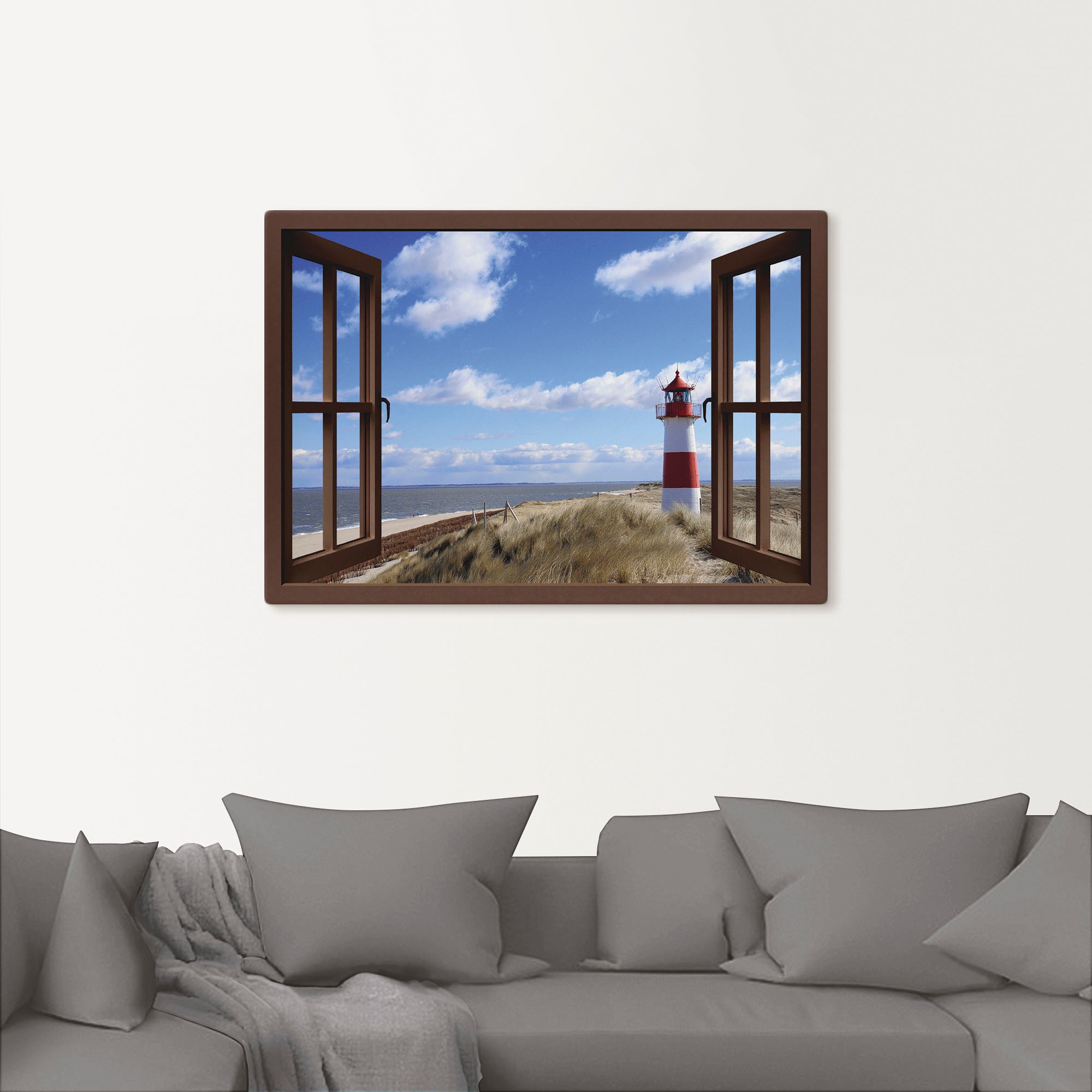 Artland Wandbild »Fensterblick - Leuchtturm Sylt«, Fensterblick, (1 St.), als Leinwandbild, Poster in verschied. Größen