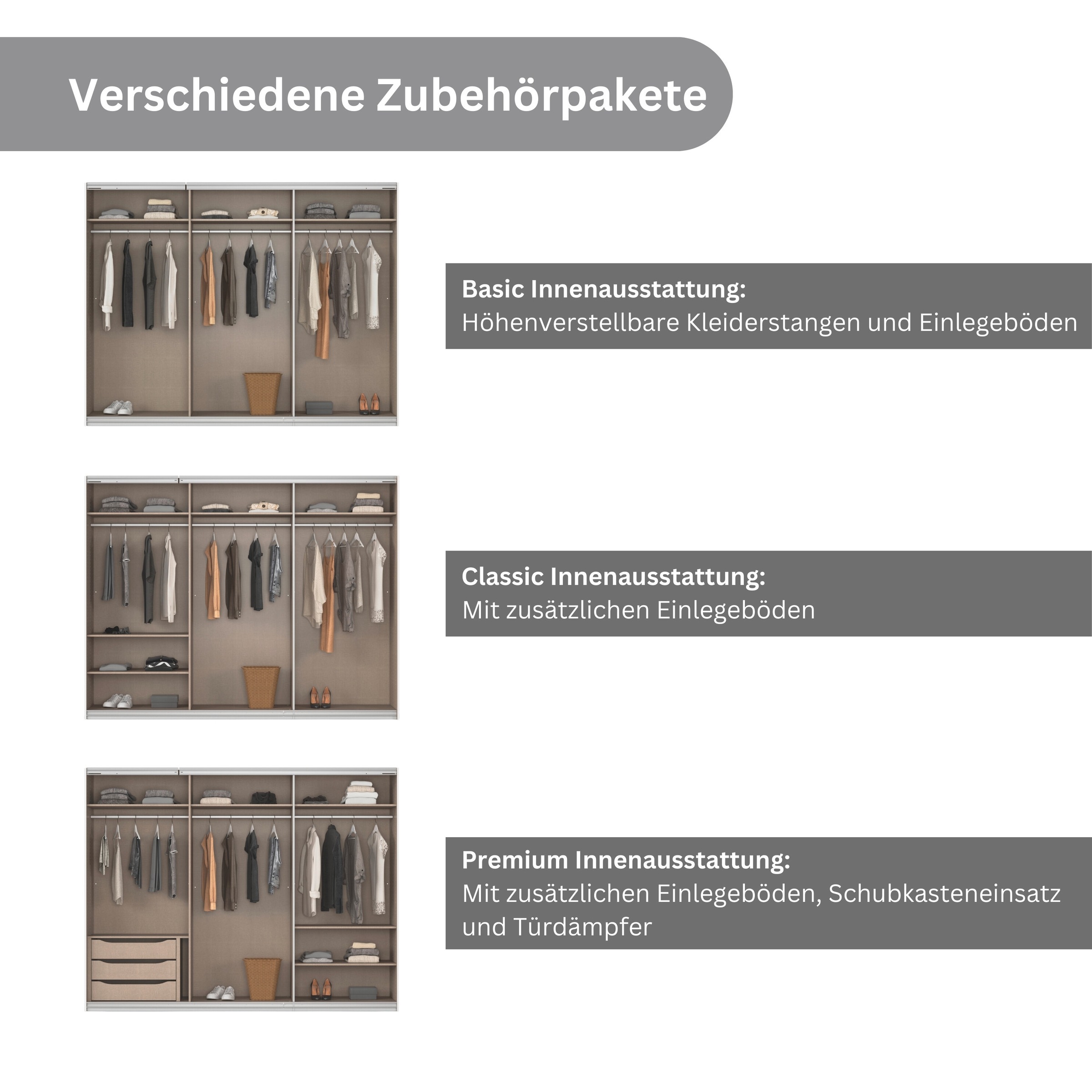 OTTO home Kleiderschrank »Schwebetürenschrank Schrank Garderobe Wäscheschrank BAVENO« in 3 Ausstattungen BASIC/CLASSIC/PREMIUM (mit Soft-Close-Funktion),  in moderner Loft-Optik mit Griffleisten aus Metall MADE IN GERMANY