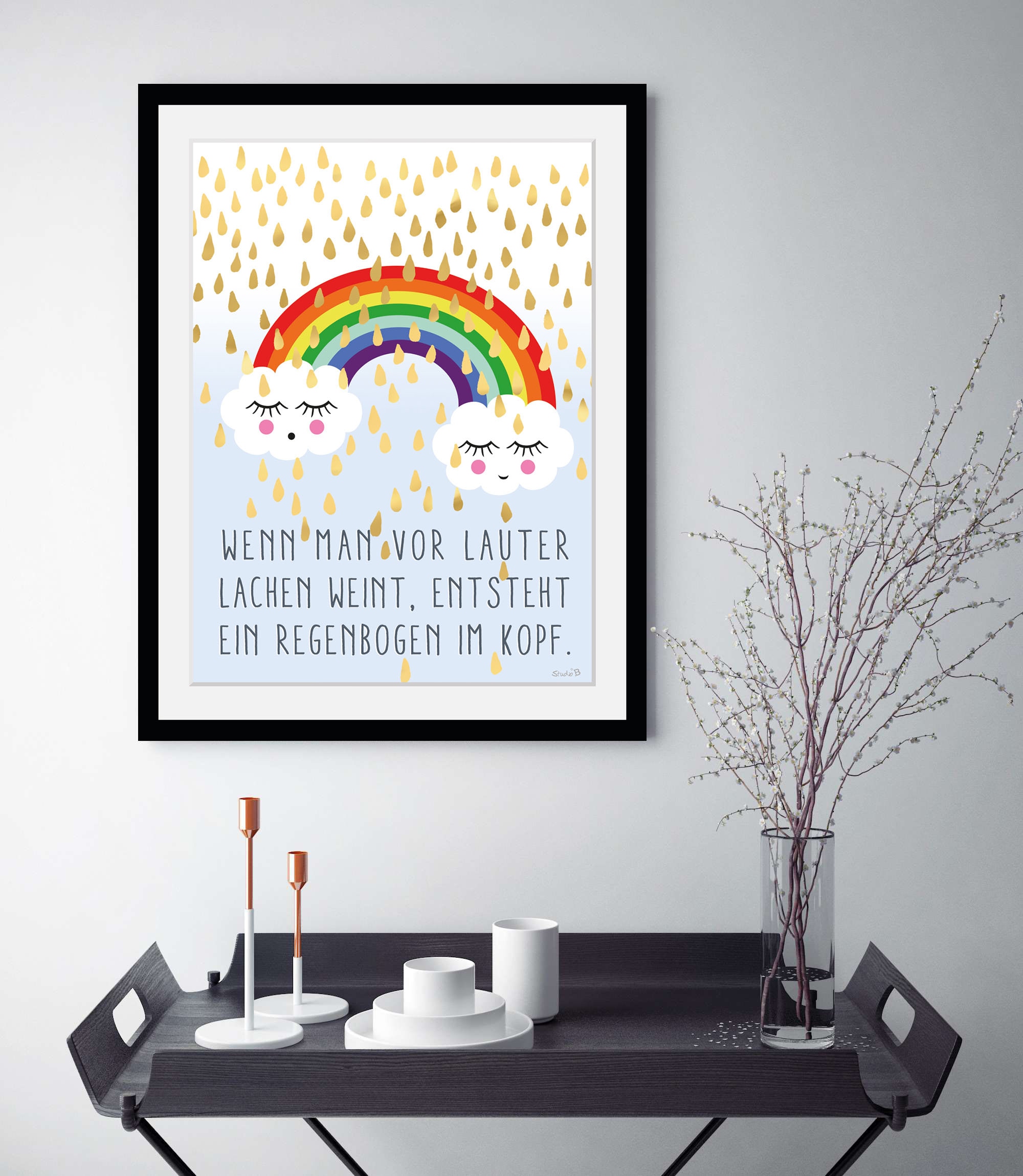 queence Bild "Regenbogen im Kopf" Gesicht Himmel Motivationsbilder Regenbogen Sprüche & Texte Wolken 1 Stk. tlg. HD Premium Poster-Druck inkl. Holzrahmen