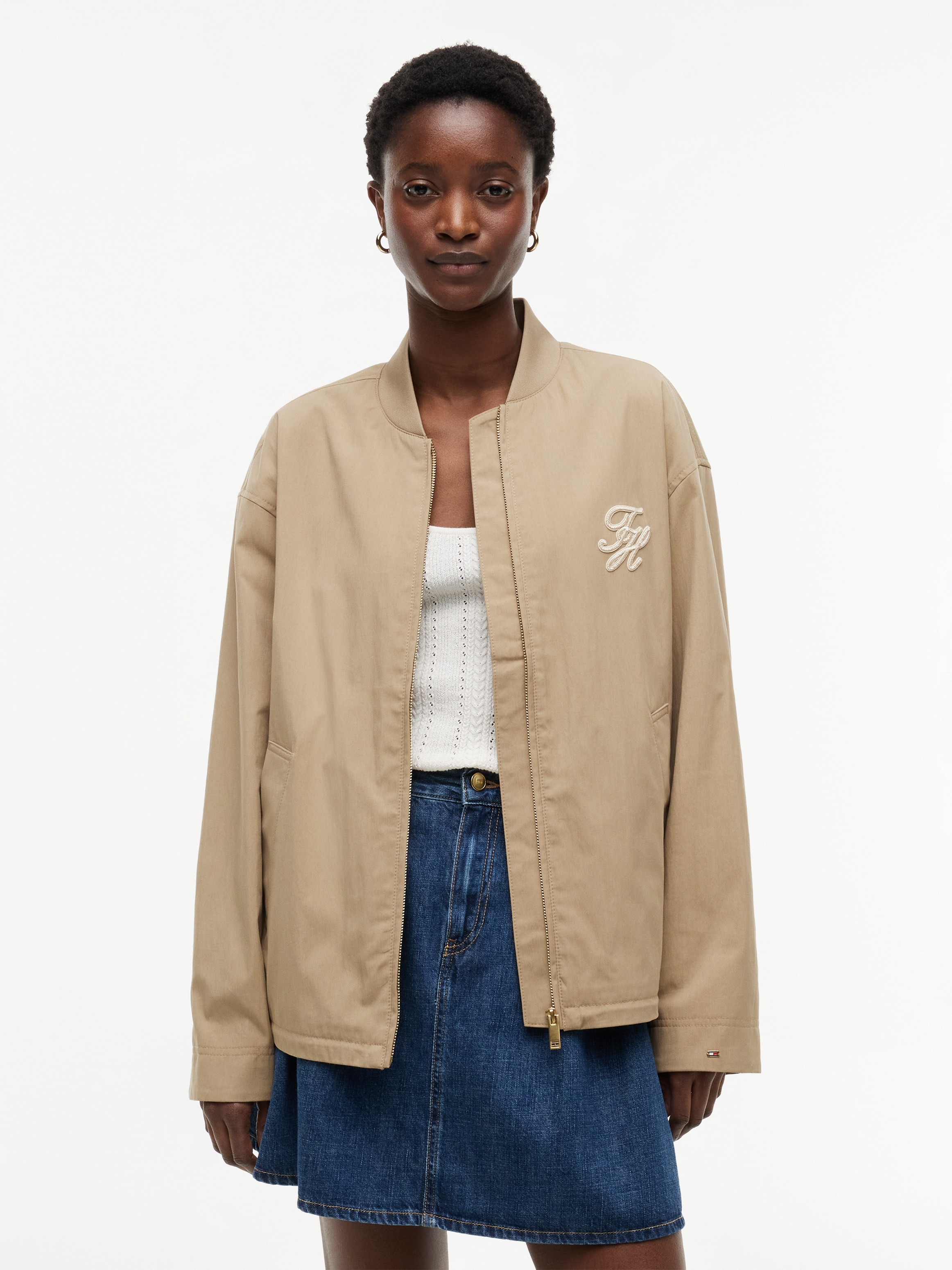 Tommy Hilfiger Bomberjacke "COTTON BOMBER" ohne Kapuze Baumwollmischung, mit Logostickerei