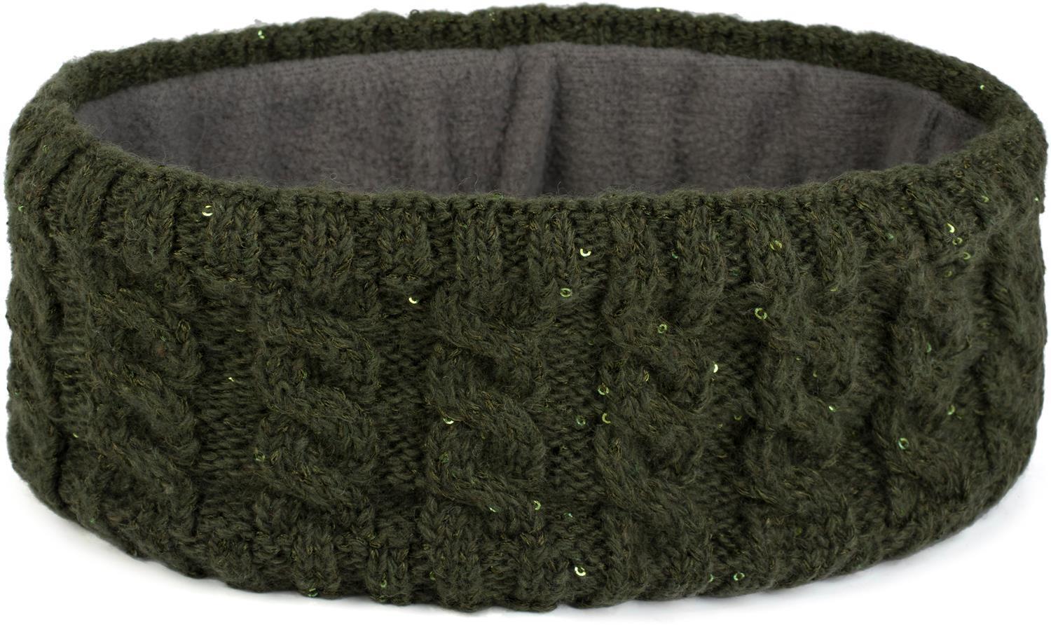 styleBREAKER Stirnband "Strick Stirnband Zopfmuster Pailletten" 1 Stk.